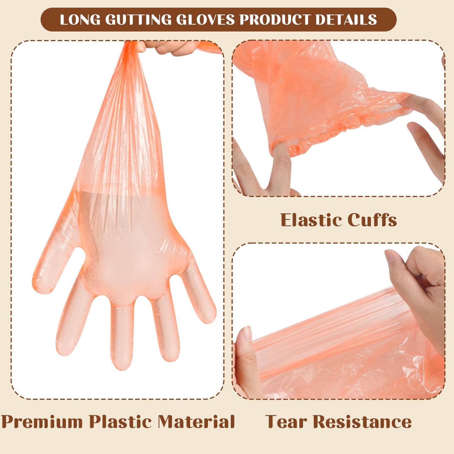 Field Dressing Gloves Kit, 10 Sets Disposable Hunting Deer Gutting Cleaning Gloves, Shoulder-Length Disposable Glove & Nitrile Glove Combo & Rubber Bands for Deer Gutting Hunting Cleaning Accessories