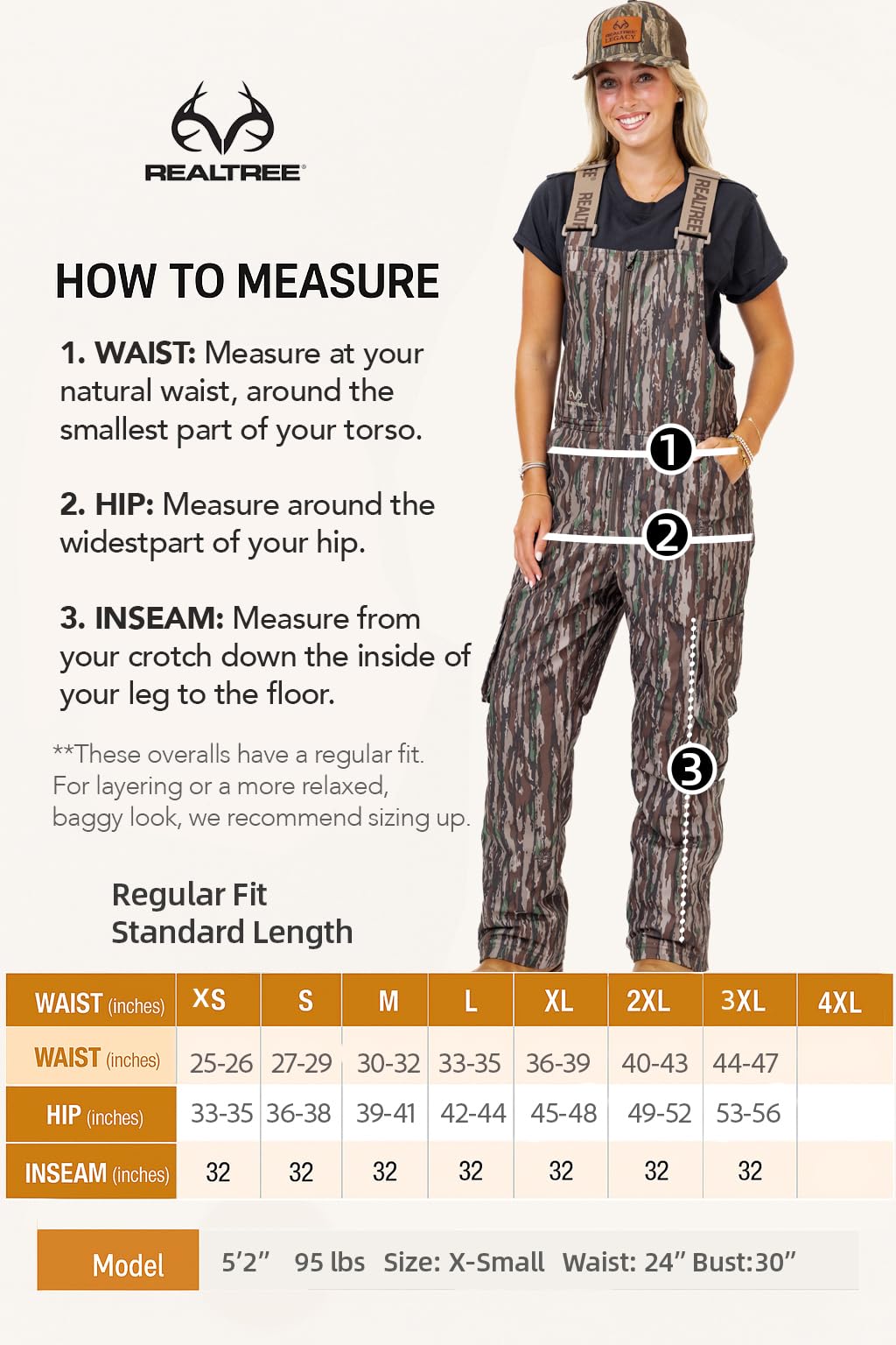 Realtree Women's Camo Hunting Insulated Windproof Breathable Midweight Super Warm Bibs Coveralls (US, Alpha, Large, Regular, Regular, Original Camo)