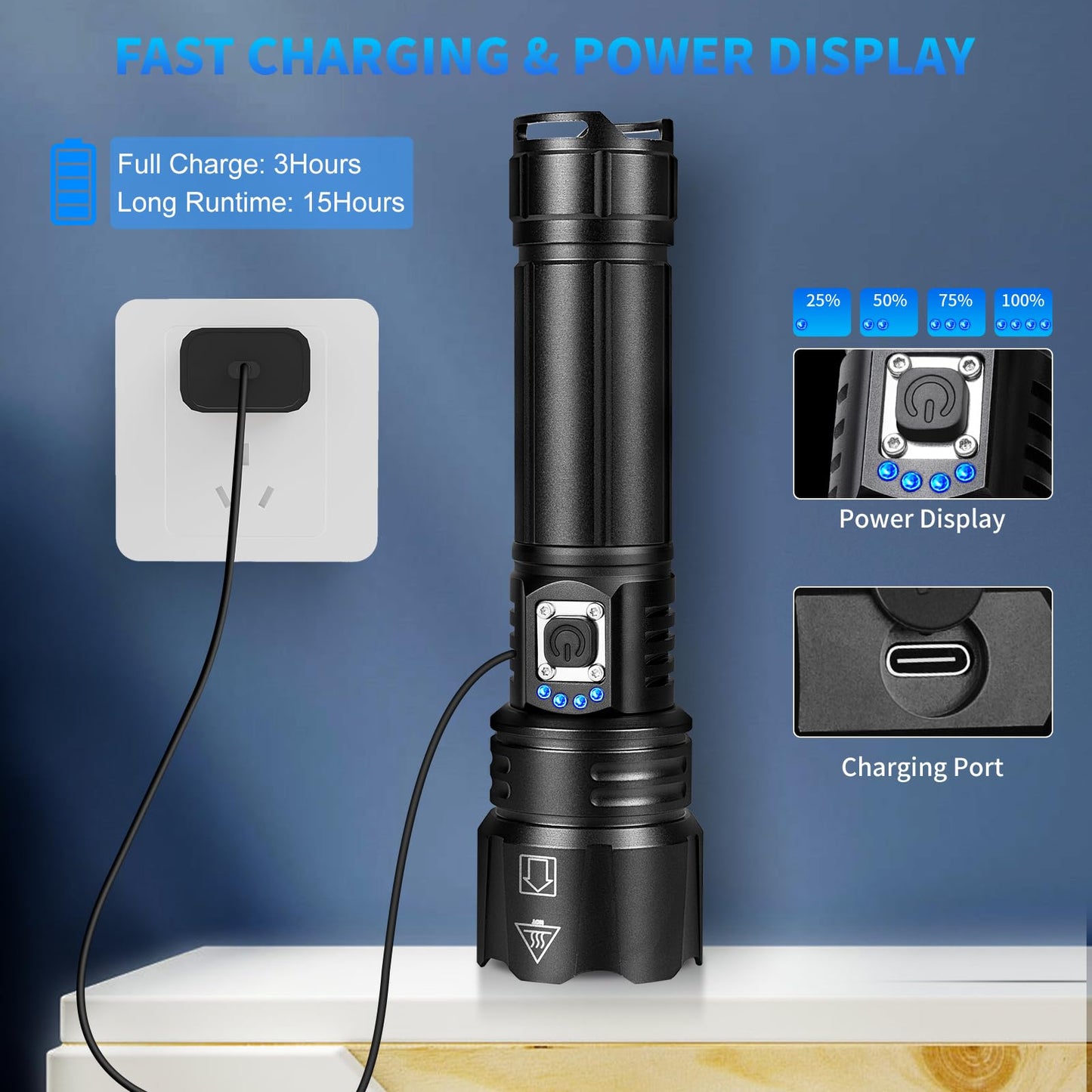 Rechargeable Led Flashlights High Lumens 2Pack, 99,000 Lumen Super Bright Flashlight with 5 Modes & 15H Long Runtime, Powerful Waterproof Handheld Flash Light for Home Camping