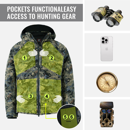 8 Fans Men’s Hunting Camo Jacket – Waterproof Lightweight 100% Polyester Fleece Hunting Gear with Breathable Design, Detachable Hood & Multi-Pockets for Outdoor, Hiking & Everyday Wear