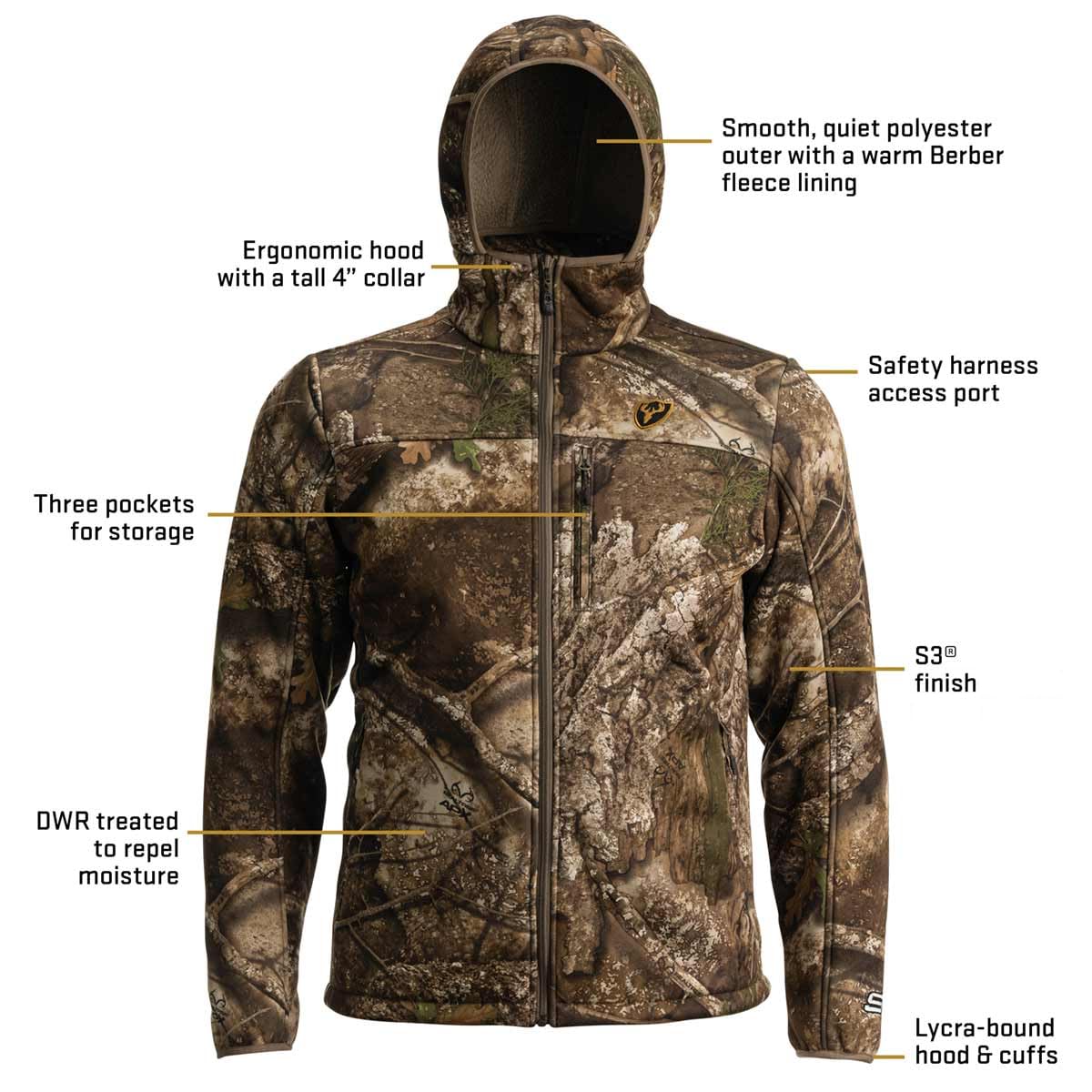 BLOCKER OUTDOORS Men's Solstice Hunting Jacket with Berber Fleece Lining, Odor Control, and Water-Resistant DWR Treatment (RT APX, Large)