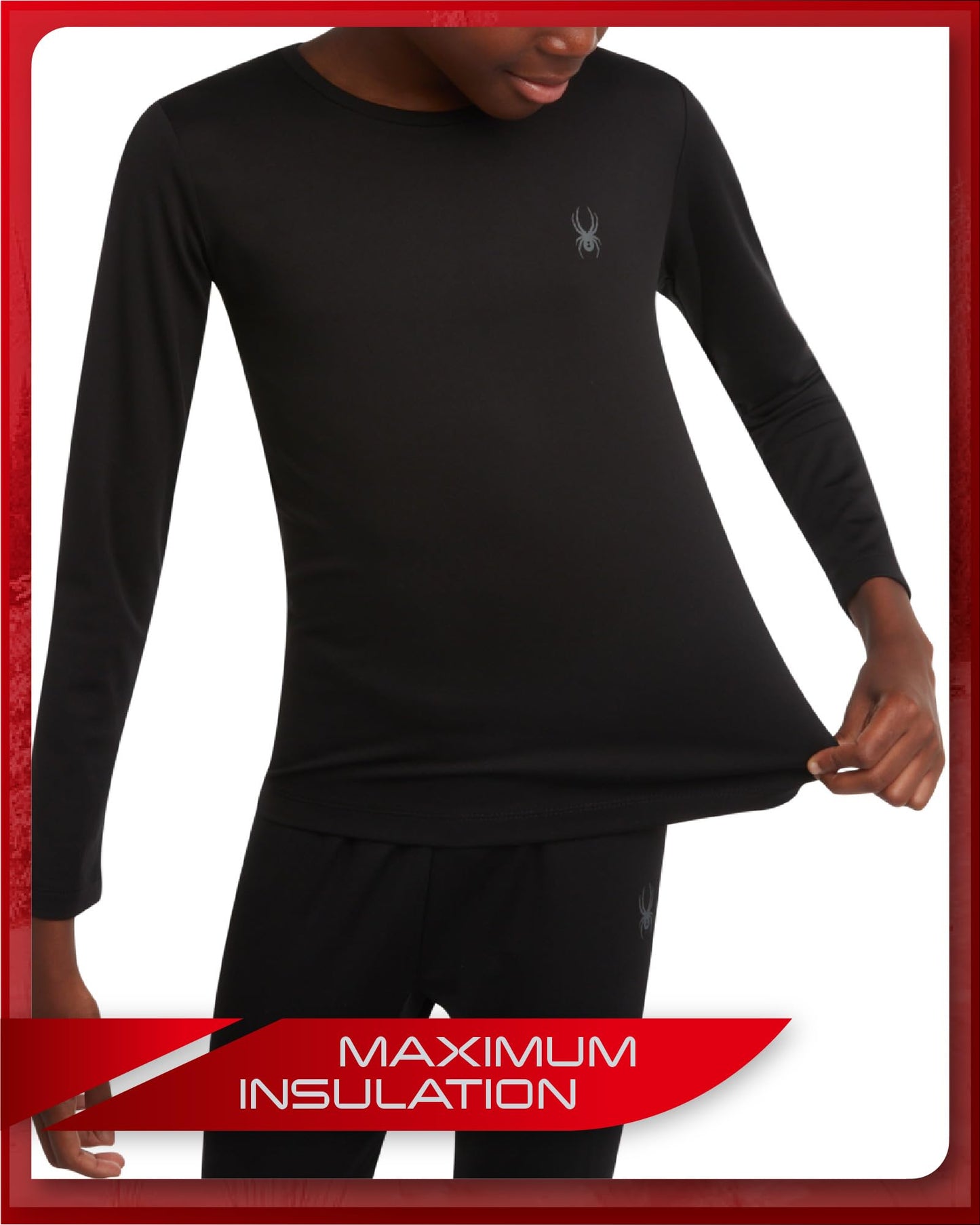 Spyder Kids Thermal Underwear Set - 2 Piece Moisture Wicking Insulated Base Layer - Breathable Long Johns for Boys and Girls, Size 12-14, Black