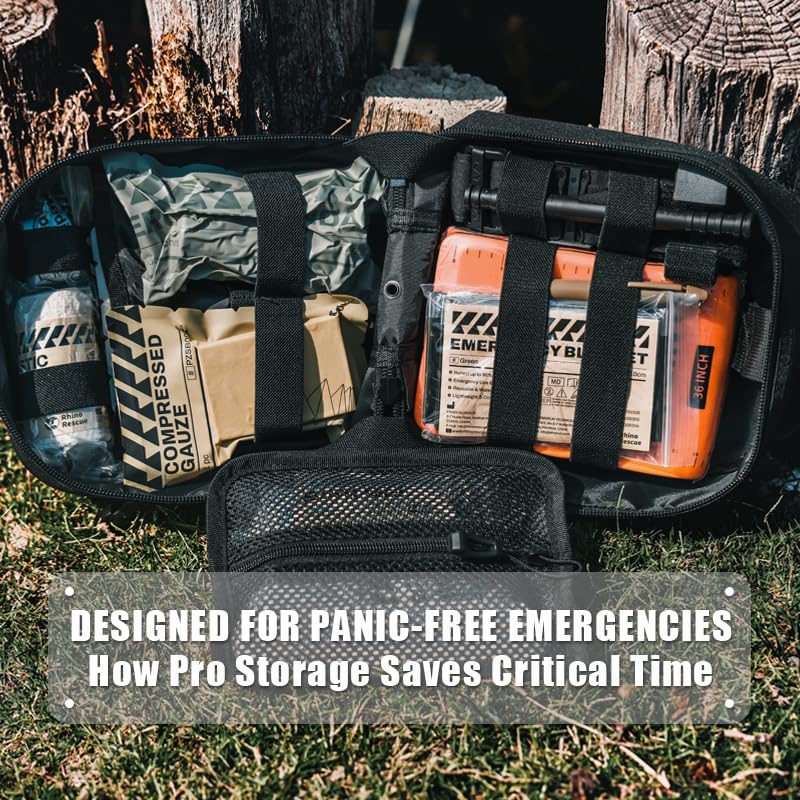 RHINO RESCUE IFAK Trauma Kit with C-A-T Tourniquet for Wound Care, Tactical First Aid Kit Molle Pouch for Military, Combat, Car, Camping, Hiking, Travel (Black)
