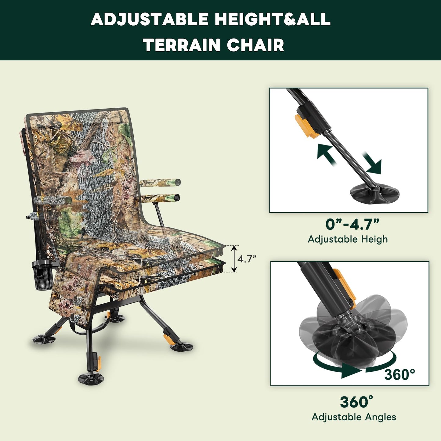 DLPJEOCR Hunting Blind Chair with Detachable Seat Cover and Heater, 360 Degree Silent Swivel Hunting Chair with Armrest Cuphold for Camping Fishing Shooting Bench,Heigh Adjustbale and Portable.