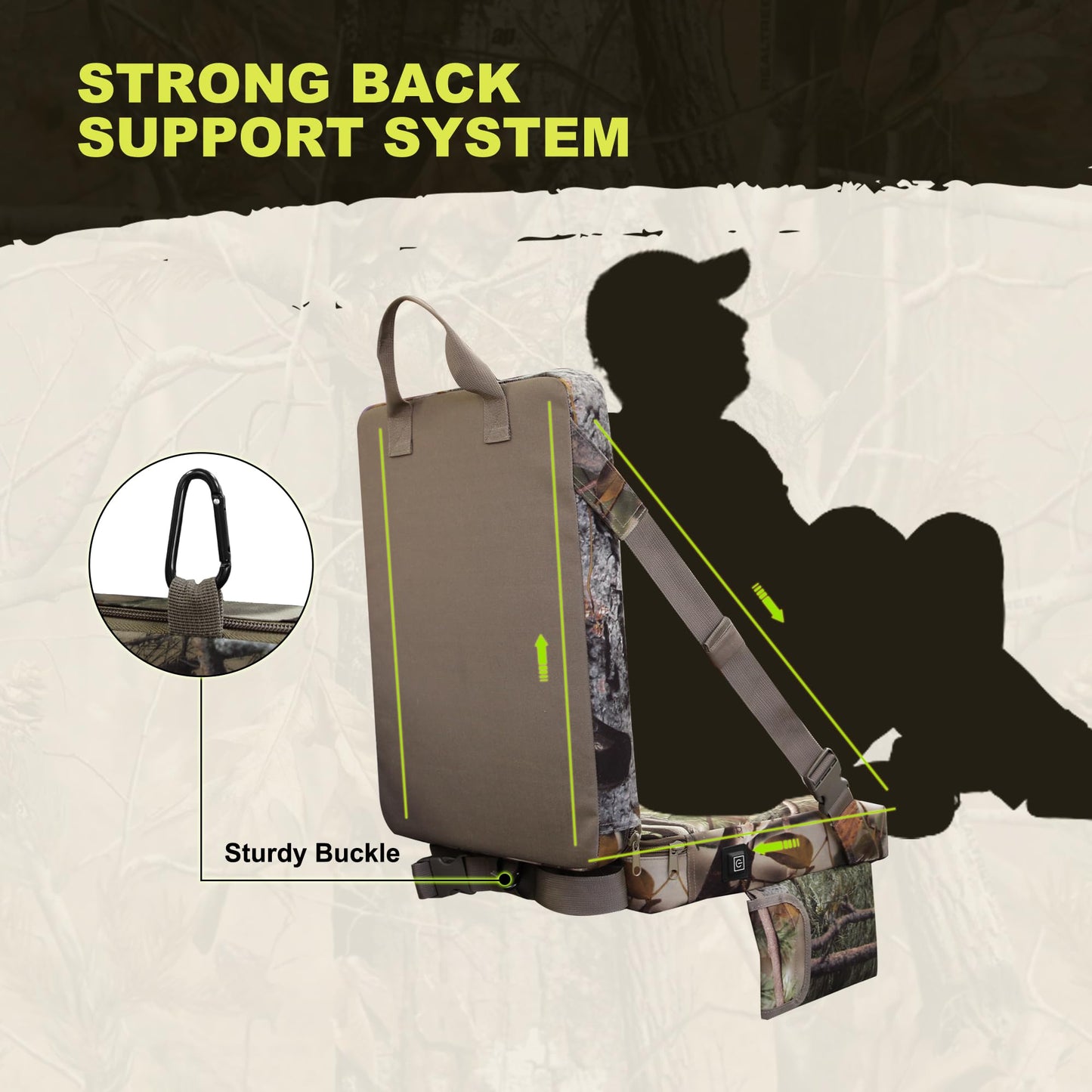MDSTOP Heated Hunting Seat Cushion with Backrest, Adjustable Hunting Seat for Tree Stand & Ladder Stand, Portable Seat Pads for Hunting,Ice Fishing,Hiking,Camping (Battery not Included) (Camouflage)