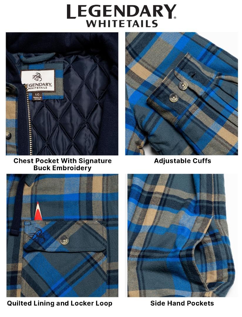 Legendary Whitetails Men's Maplewood Hooded Shirt Jacket, Slate Hatchet Plaid, 3X-Large