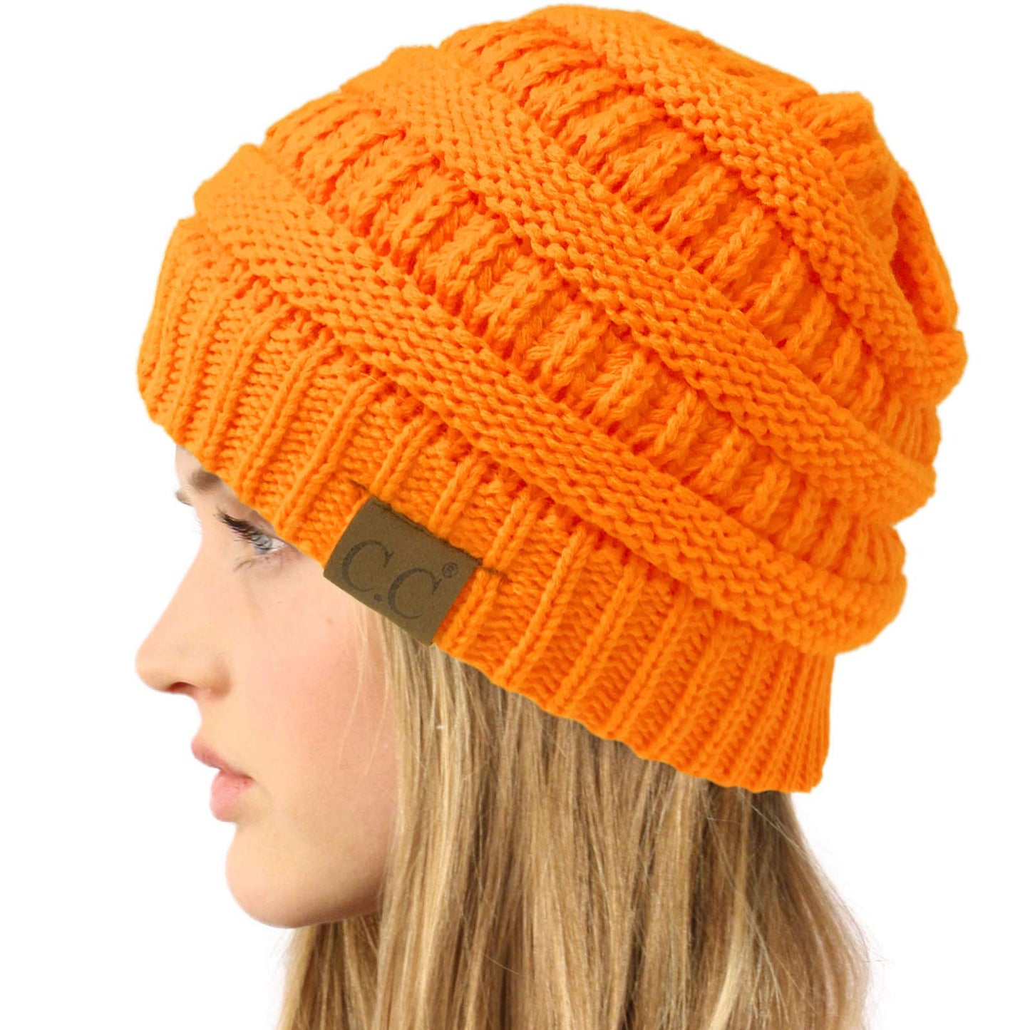 C.C Women's Thick Knit Beanie, Neon Orange