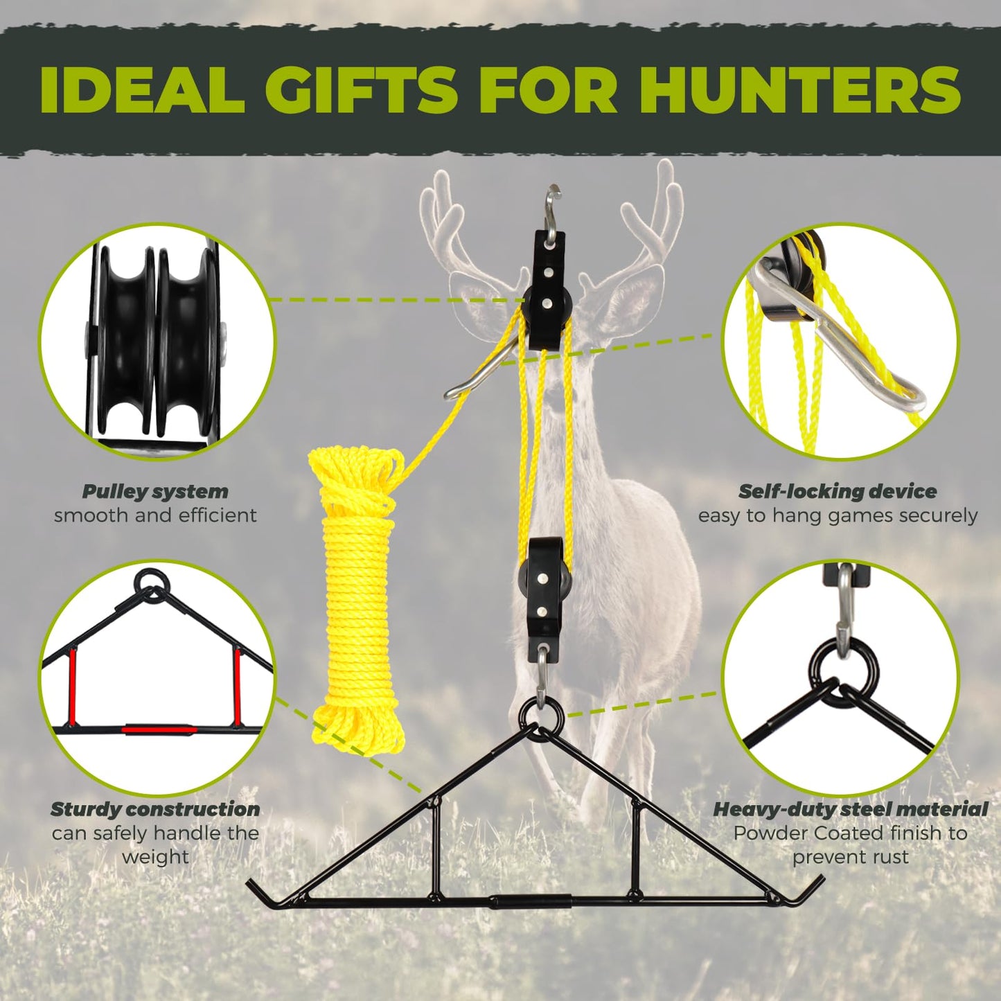 Highwild Game Hanging Gambrel & Hoist Kit with Pulleys & Rope - 600 lbs
