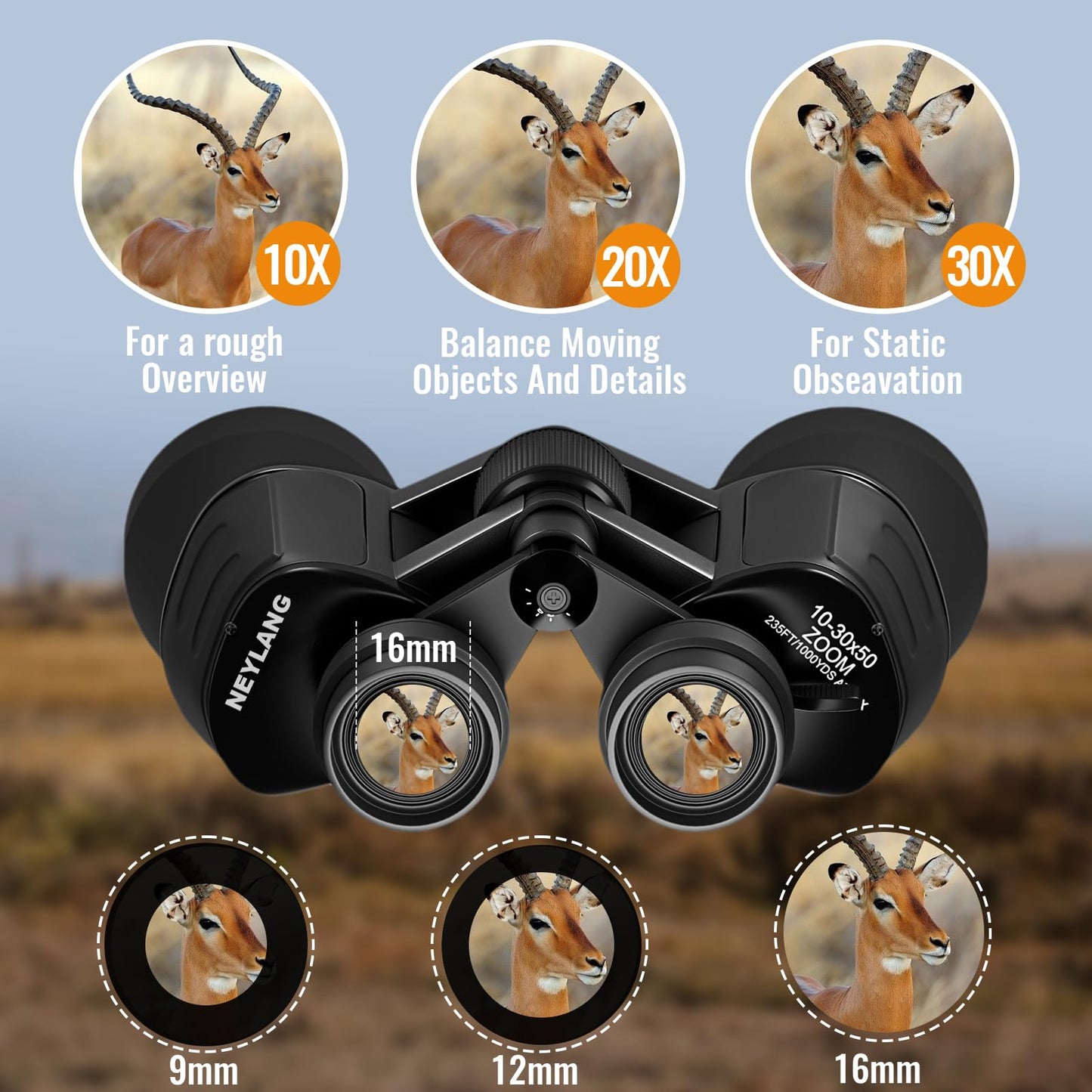 10-30x50 Zoom Binoculars for Adults High Powered - Lightweight Waterproof Binoculars for Hunting Bird Watching Travel Cruise