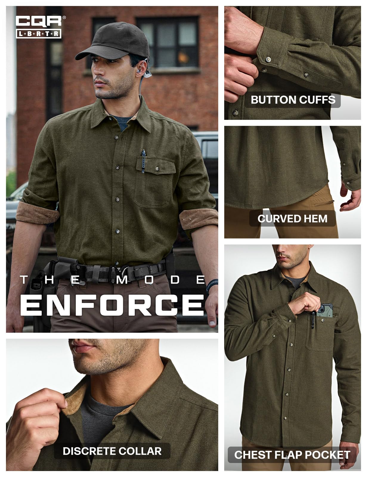 CQR Men's 100% All Cotton Button Down Flannel Shirts, Long Sleeve Brushed Warm Soft Casual Outdoor Plaid Shirt, Corduroy Hunter Green, Large