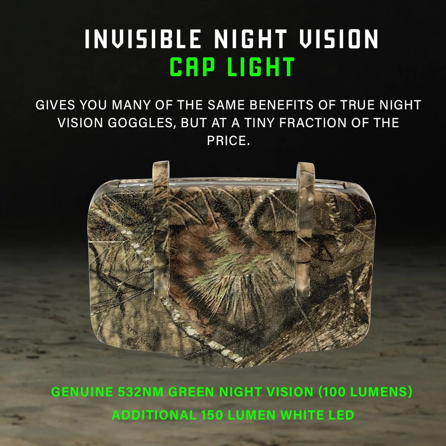 MODERN NEEDS Night Vision Cap Light –Compact, Clip-On Hat Flashlight Powered by AAA | Dual LED Modes for Camping & Hunting | Lightweight Hat Flashlight for Billed Hats Suitable for Outdoor use Camo