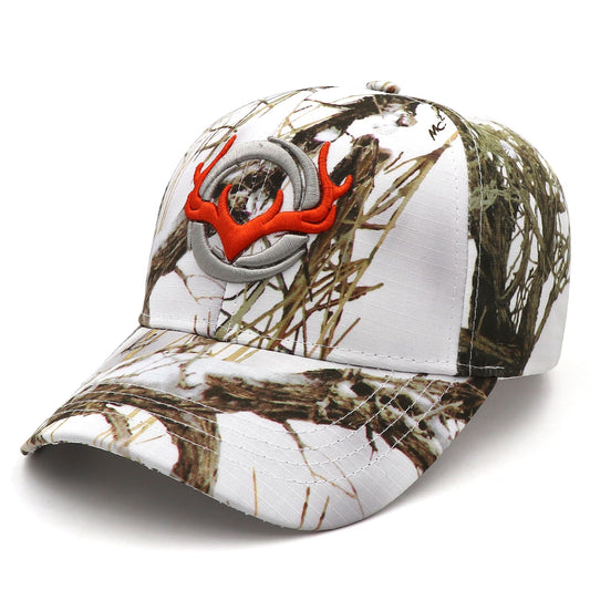 JUSOCC Deer Hunting Camouflage Hats Embroidery Adjustable Fishing Baseball Cap (US, Alpha, Medium, White Camo)