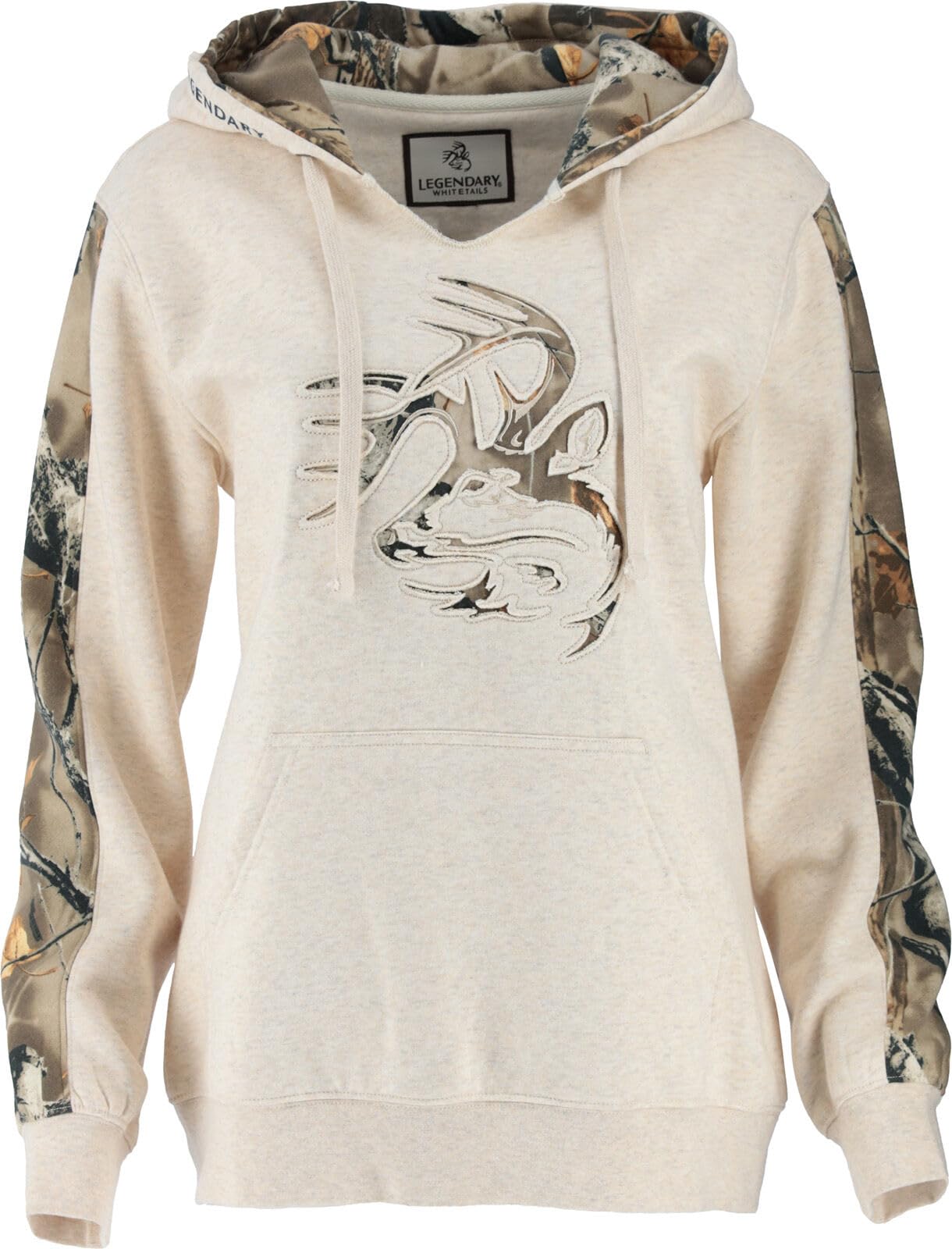 Legendary Whitetails Womens Camo Hoodie Pullover Sweatshirt Comfy V-Neck with Kangaroo Pocket, Oat Heather, MED