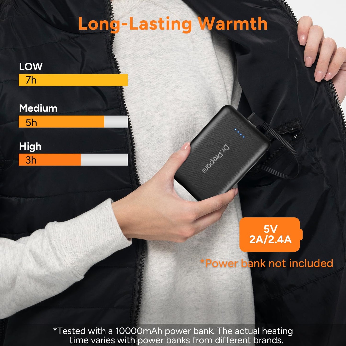 DR.PREPARE USB Heated Vest for Men and Women, 3 Heating Levels, Lightweight and Adjustable Warming Vest for Hiking and Skiing