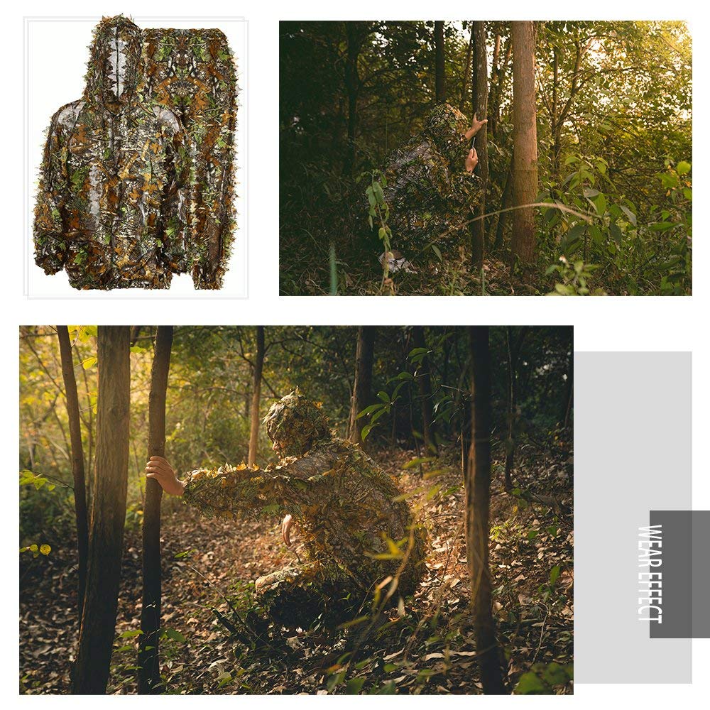 EAmber Ghillie Suit Youth 3D Leaf Camo Camouflage Lightweight Clothing Suits for Jungle Hunting, CS Game, Airsoft, Wildlife Photography or Halloween
