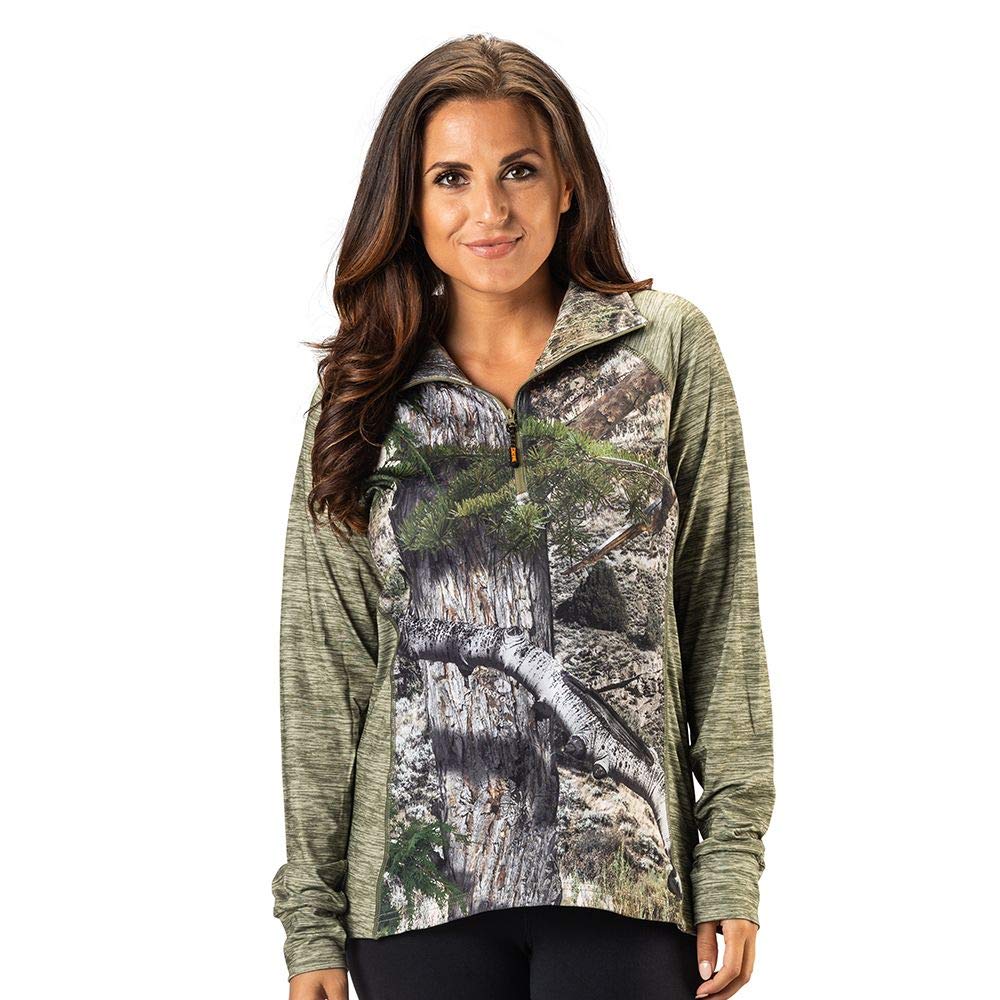 TrailCrest Women's Long Sleeve 1/4 Zip Camo Shirt – Moisture Wicking, 4 Way Stretch – Perfect Outwear and Fitness Apparel