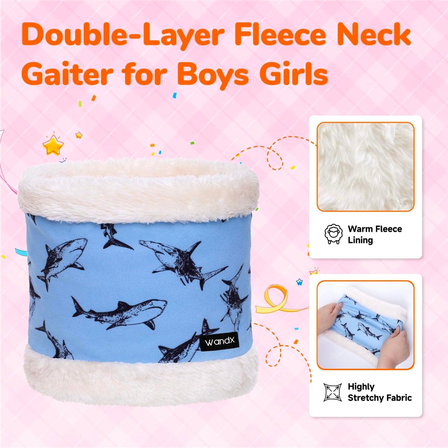 Wandx Kids Neck Gaiters Winter Cute Print Fleece Lined Neck Warmer Windproof Face Cover for Boys Girls (Coffee Camouflage)