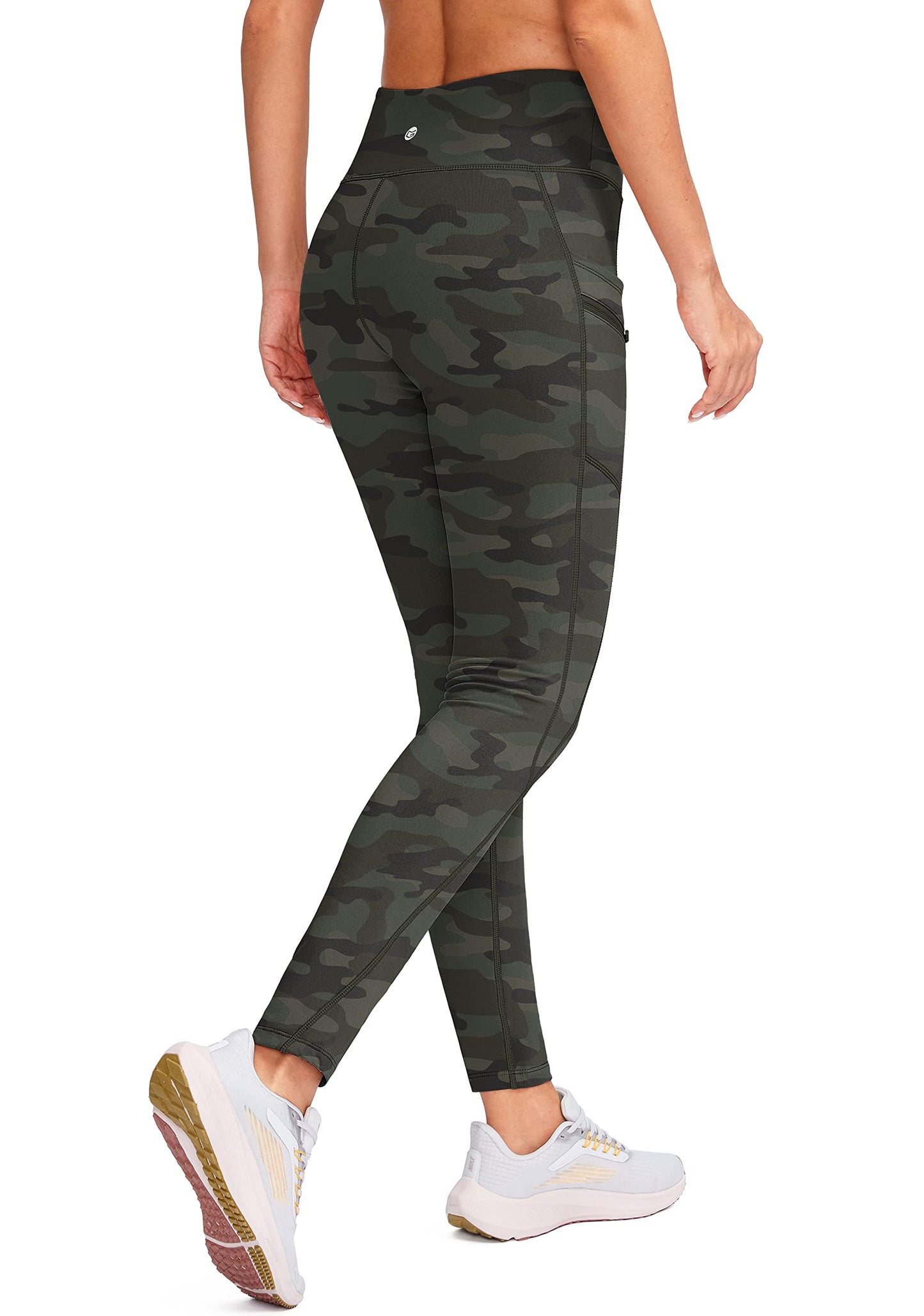 G Gradual Women's Fleece Lined Winter Leggings with Pockets Water Resistant High Waisted Thermal Warm Pants Running Hiking(Green_camo,M)