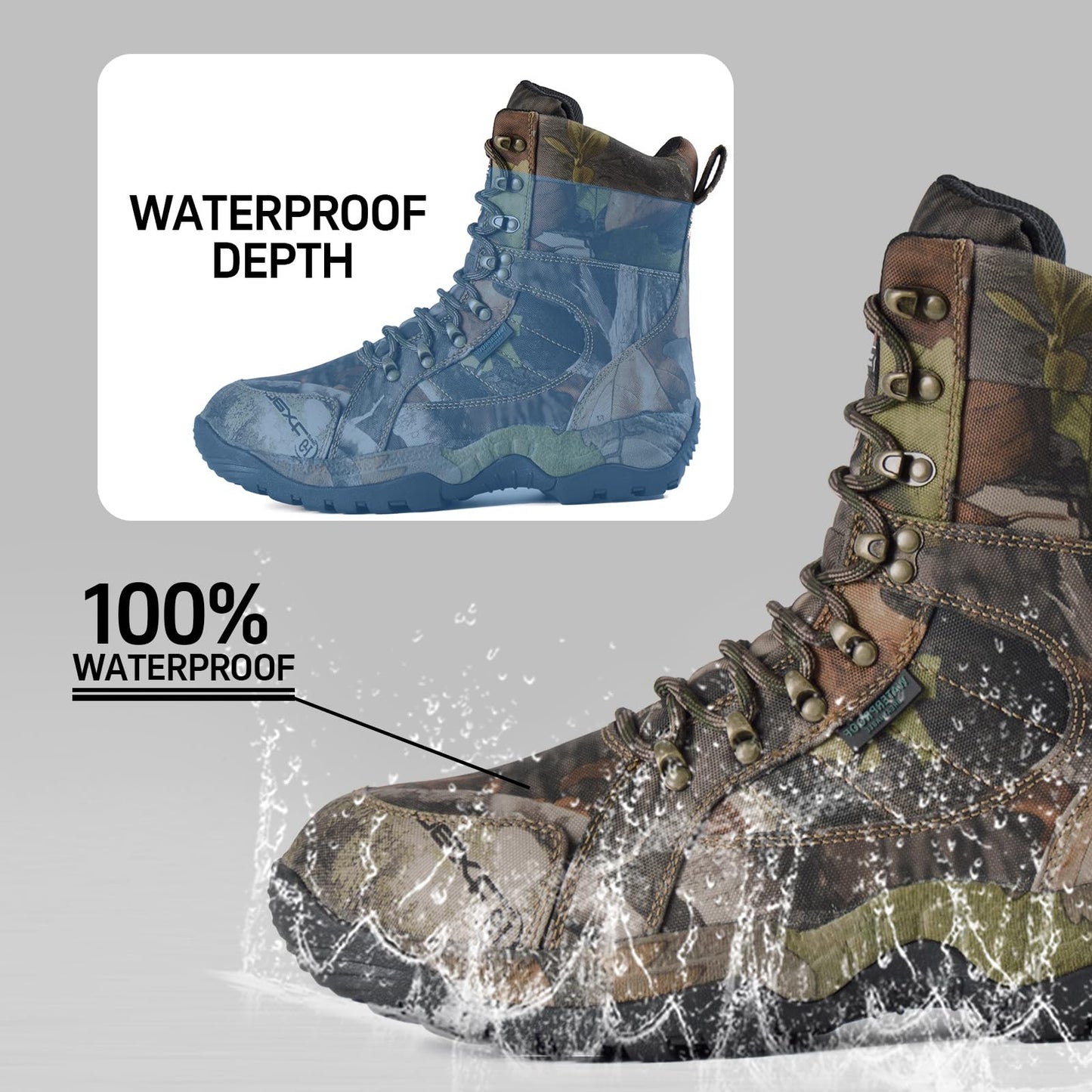 R RUNFUN Men's 8" Waterproof Lightweight Hunting Boots Camo Insulated Hiking Boots, 200g Thinsulate(RF001-8C2,Size10)
