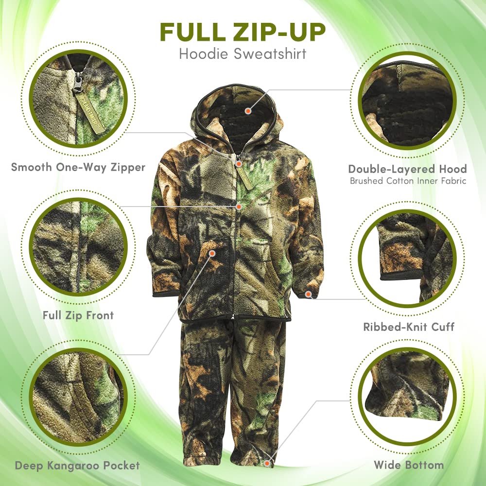 TrailCrest by Treel Infant - Toddler Camo Full Zip Hoodie Sweatshirt Fleece Jacket & Pants Set, Camo, 5T