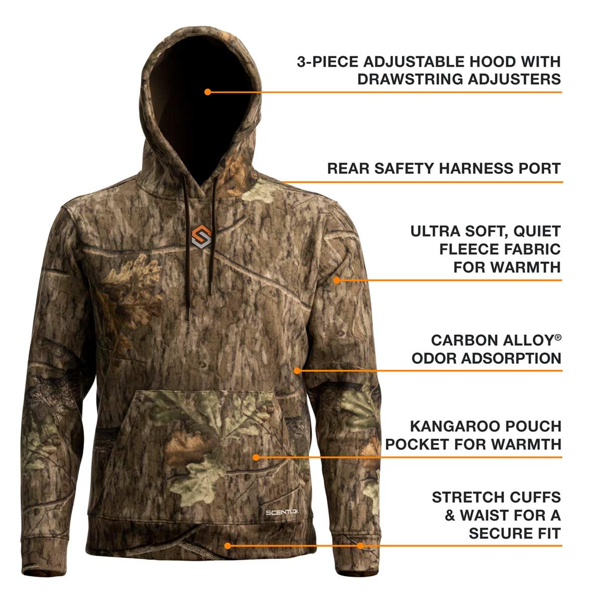 ScentLok Midweight Stealth Hoodie - Odor-Absorbing Carbon Alloy Technology, Ultra-Quiet Fleece, Camo Hoodie for Men (Mossy Oak Country Roots, Medium)