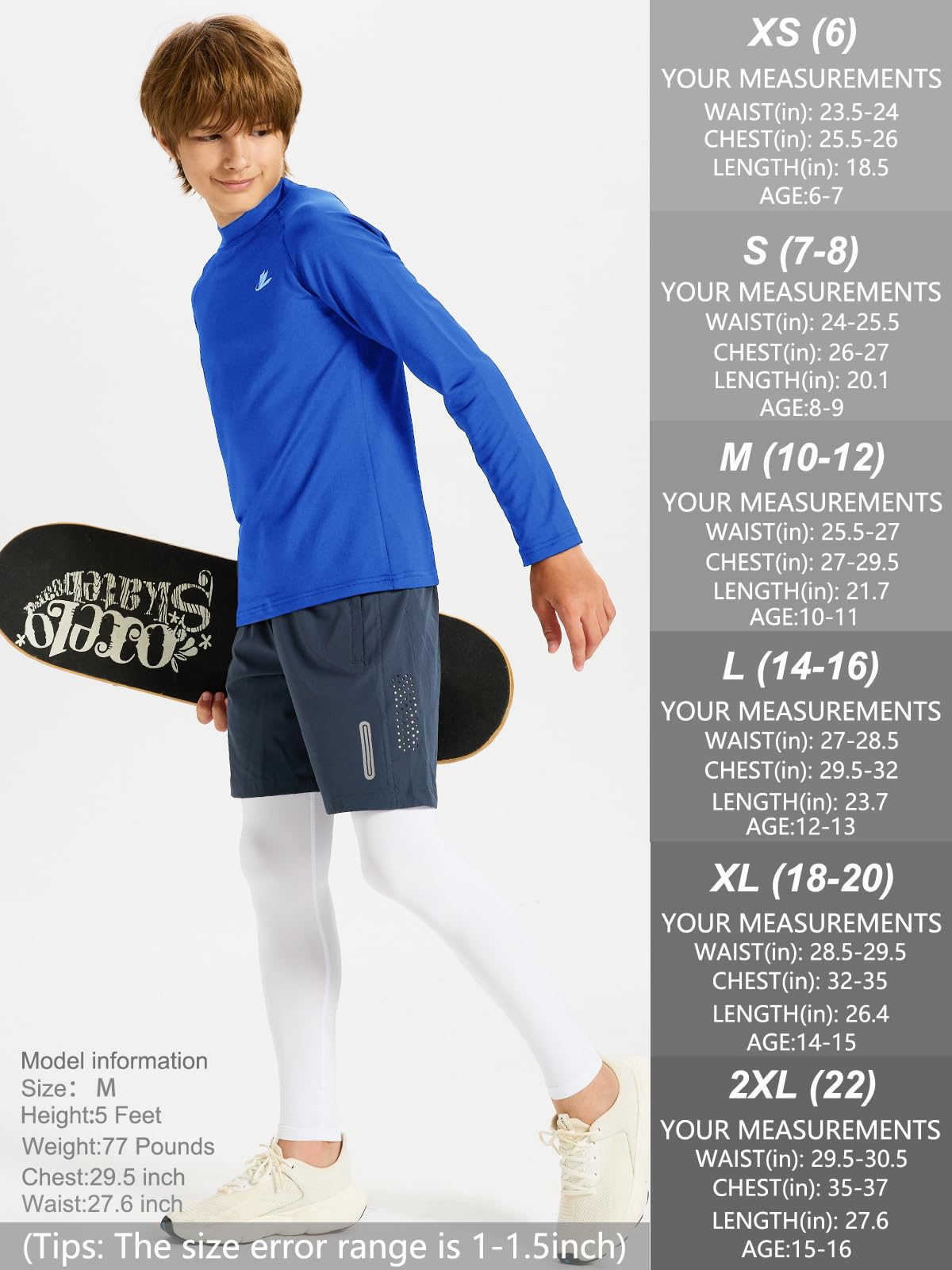 DEVOROPA Youth Boys Compression Thermal Shirts Long Sleeve Undershirt Fleece Baselayer Mock Top Black L