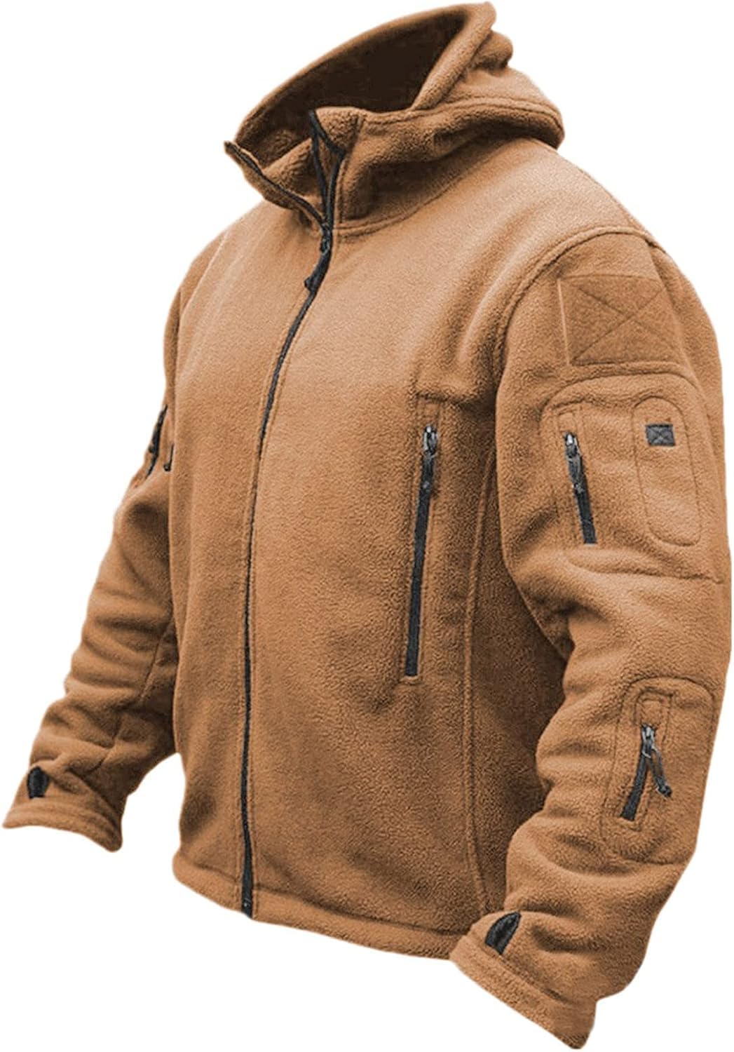 DMOYALA Full Zip Fleece Jacket for Men Military Tactical Hoodies Fall Trendy Army Combat Tops Stylish Fleece Outfits Long Sleeve Cargo Coat with Multi Pockets Khaki XXL