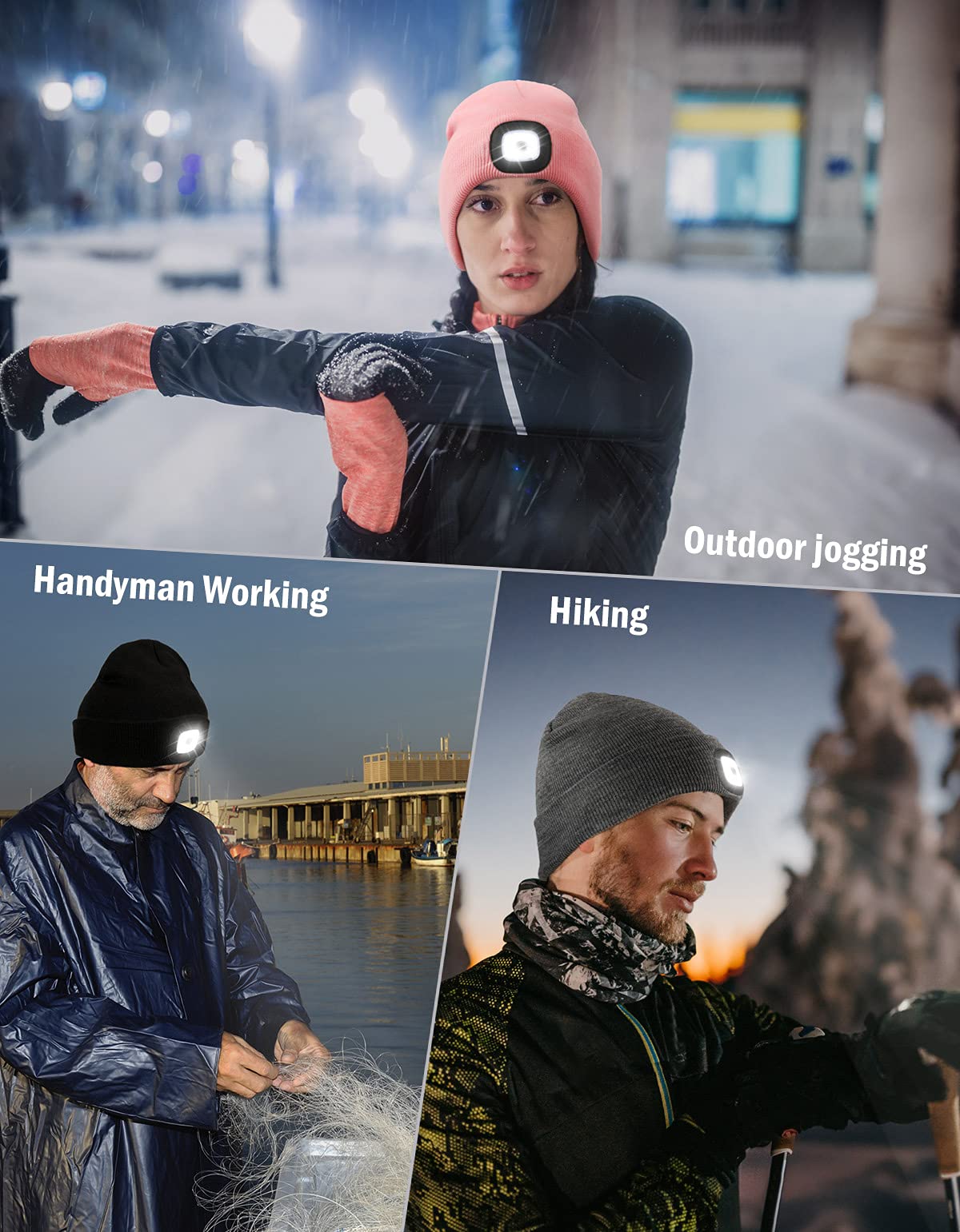 MELASA Unisex LED Beanie with The Light, USB Rechargeable Hands Free Headlamp Hat, Knitted Night Light Beanie Cap Flashlight Hat, Men Gifts for Dad Father Husband (Orange)