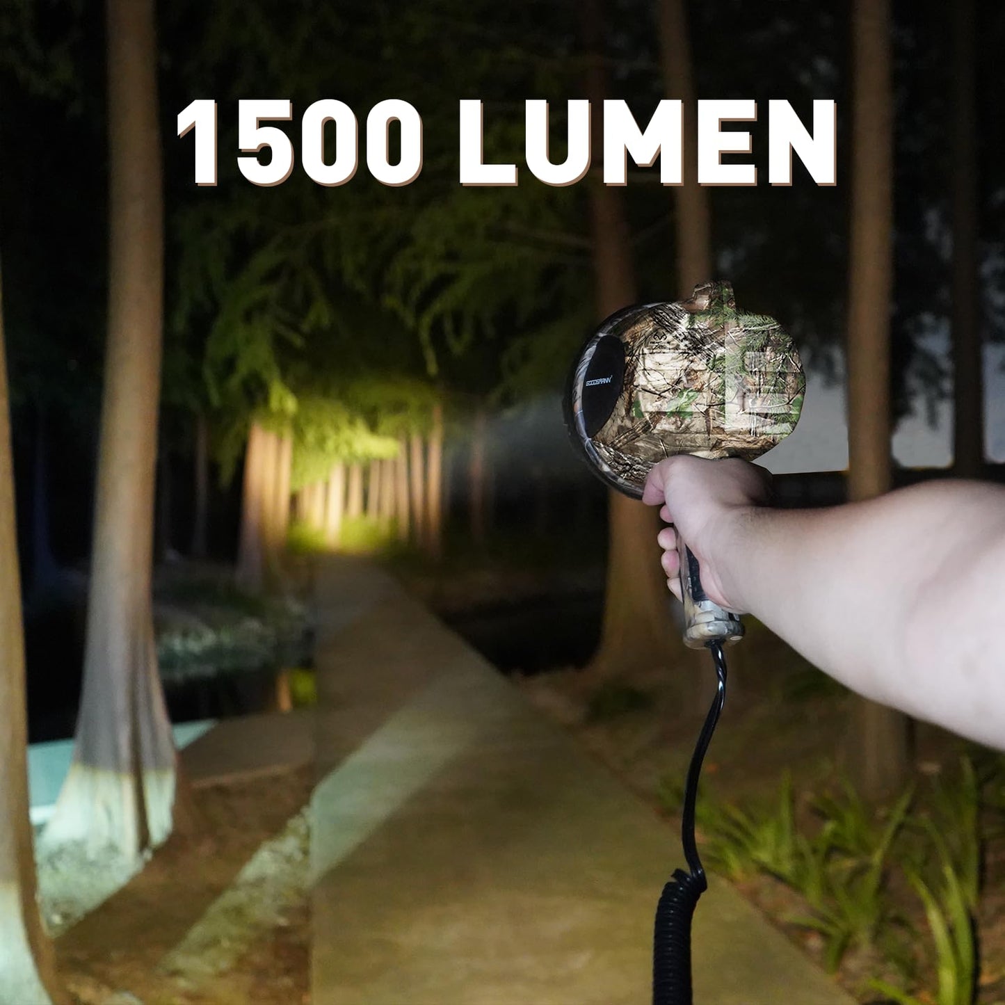 GOODSMANN Spotlight Hunting Camo Portable Handheld Spotlights 1500 Lumen Realtree® Xtra Halogen Boat Corded 12V Plug-in Spot Light Outdoor with Oxford Bag Tactic Pro H102-01