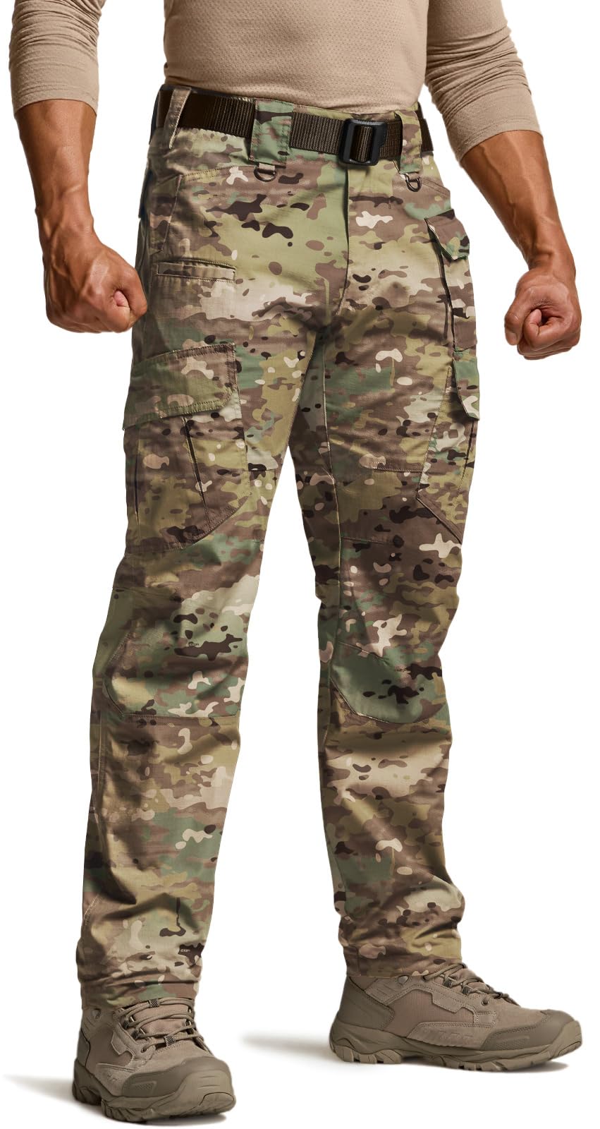 CQR Men's Tactical Pants, Water Resistant Ripstop Cargo Pants, Lightweight EDC Work Hiking Pants, Outdoor Apparel, Duratex Mag Pocket Utility Camo, 32W x 34L