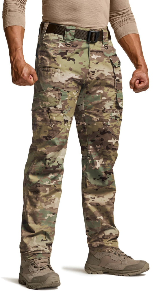 CQR Men's Tactical Pants, Water Resistant Ripstop Cargo Pants, Lightweight EDC Work Hiking Pants, Outdoor Apparel, Duratex Mag Pocket Utility Camo, 32W x 34L