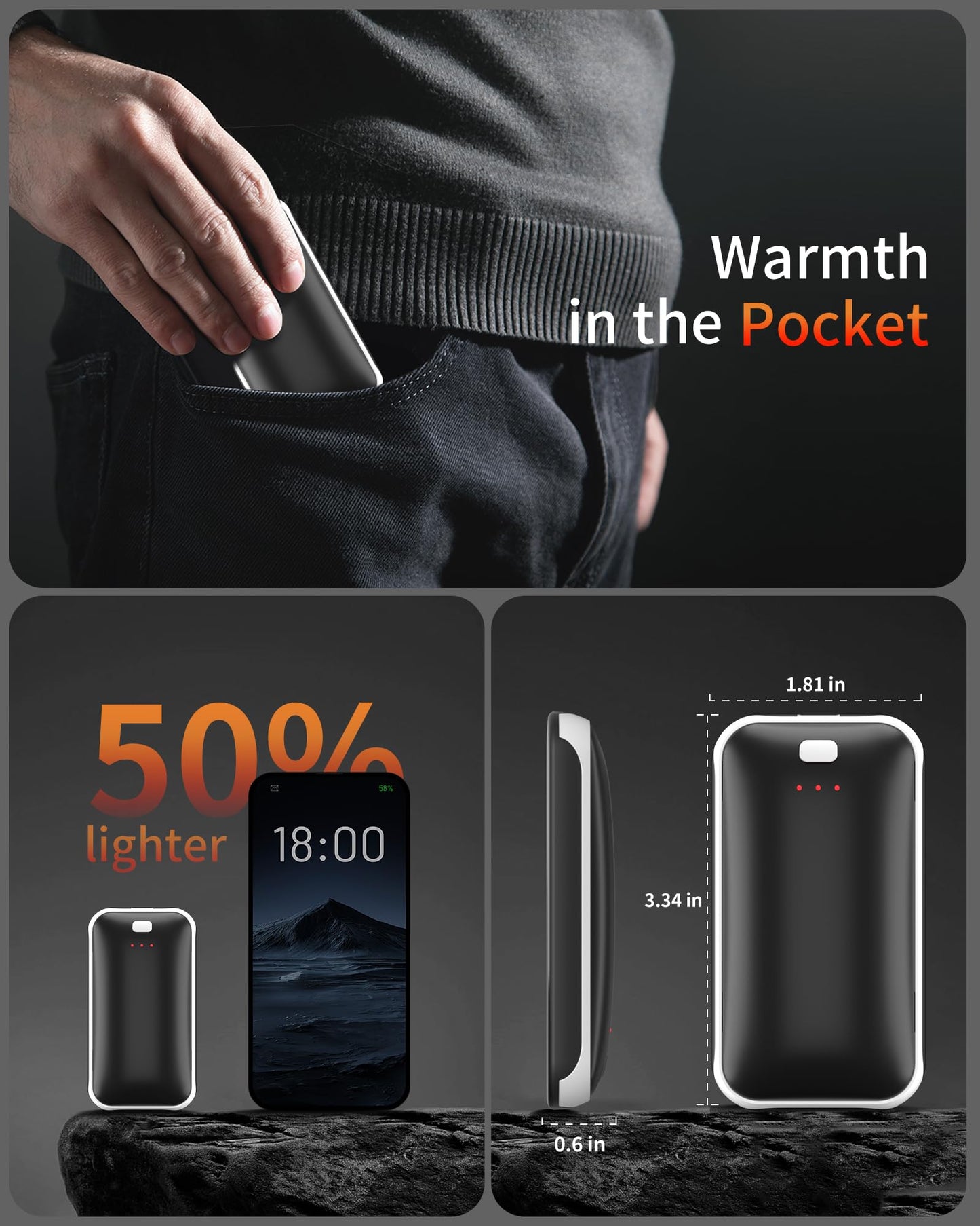 Lerat Hand Warmers Rechargeable, 2 Pack Electric Hand Warmer, Reusable Portable Pocket Heater USB Handwarmers, Gifts for Men, Women, Indoor, Outdoor, Hiking, Skiing, Camping, Hunting Accessories