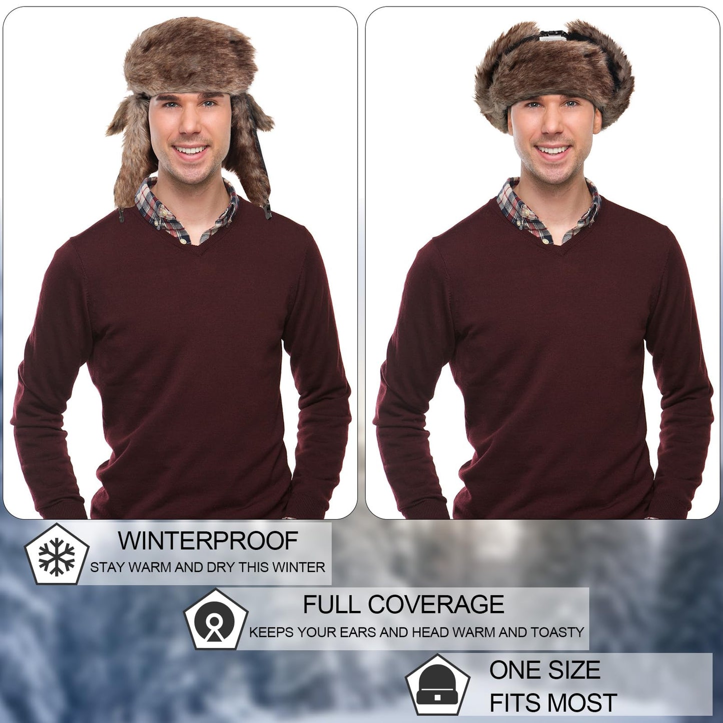 SATINIOR 1 Piece Unisex Trapper Hat with Chin Strap Faux Fur Earflaps Hat Winter Hunting Hats Warm Hat for Women Men (Grey)