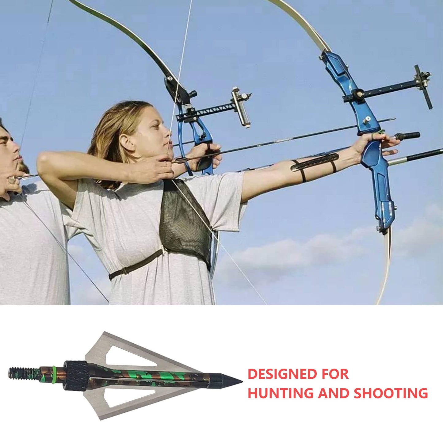 LeeMui Hunting Broadheads 12PK 100 Grains Screw-in Arrow Archery 3 Blades Hunting Heads Arrow Tips Compatible with Crossbow and Compound Bow + 1 PK Broadhead Storage Case (Camouflage Emerald-12Set)