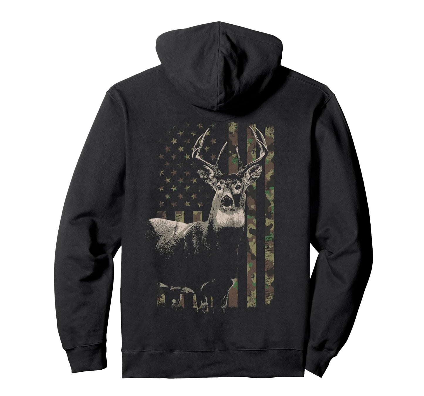 Hunting Camo American Flag Deer Camouflage (Design on Back) Pullover Hoodie
