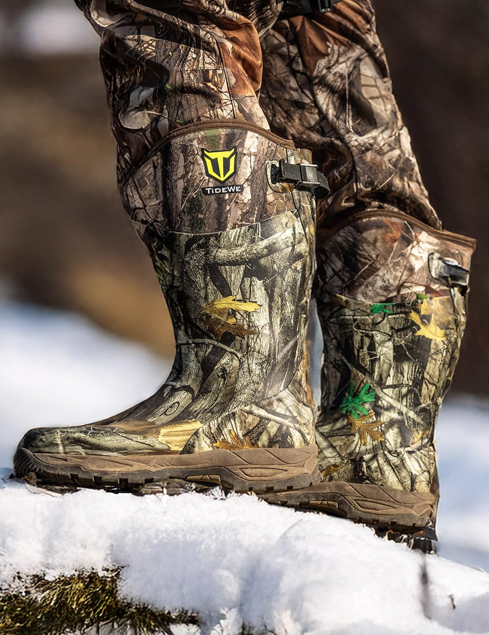 TIDEWE Rubber Hunting Boots with 800g Insulation, Waterproof Insulated Next Camo G2 Warm Rubber Boots with 7mm Neoprene, Sturdy Outdoor Hunting Boots for Men (Size 10)