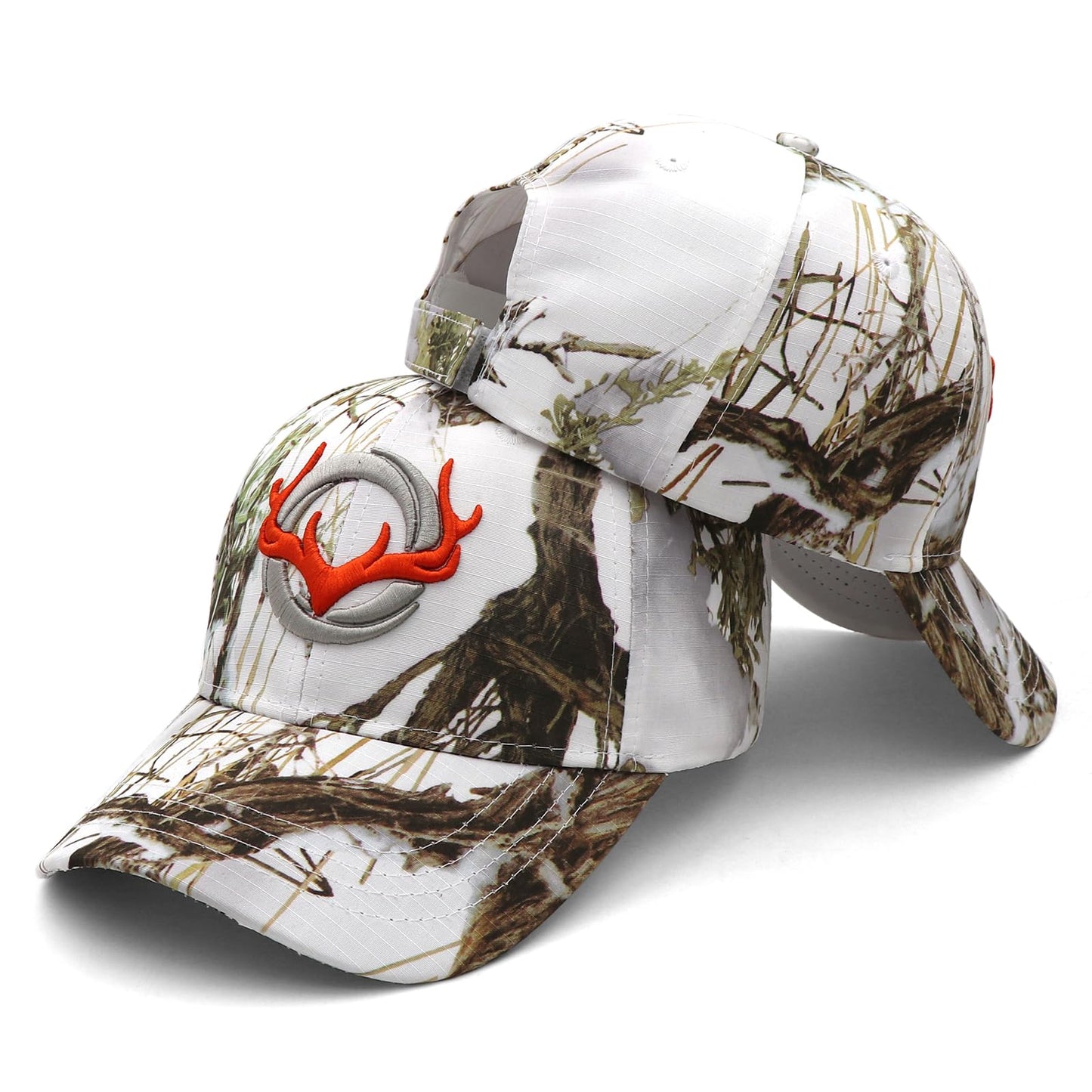 JUSOCC Deer Hunting Camouflage Hats Embroidery Adjustable Fishing Baseball Cap (US, Alpha, Medium, White Camo)