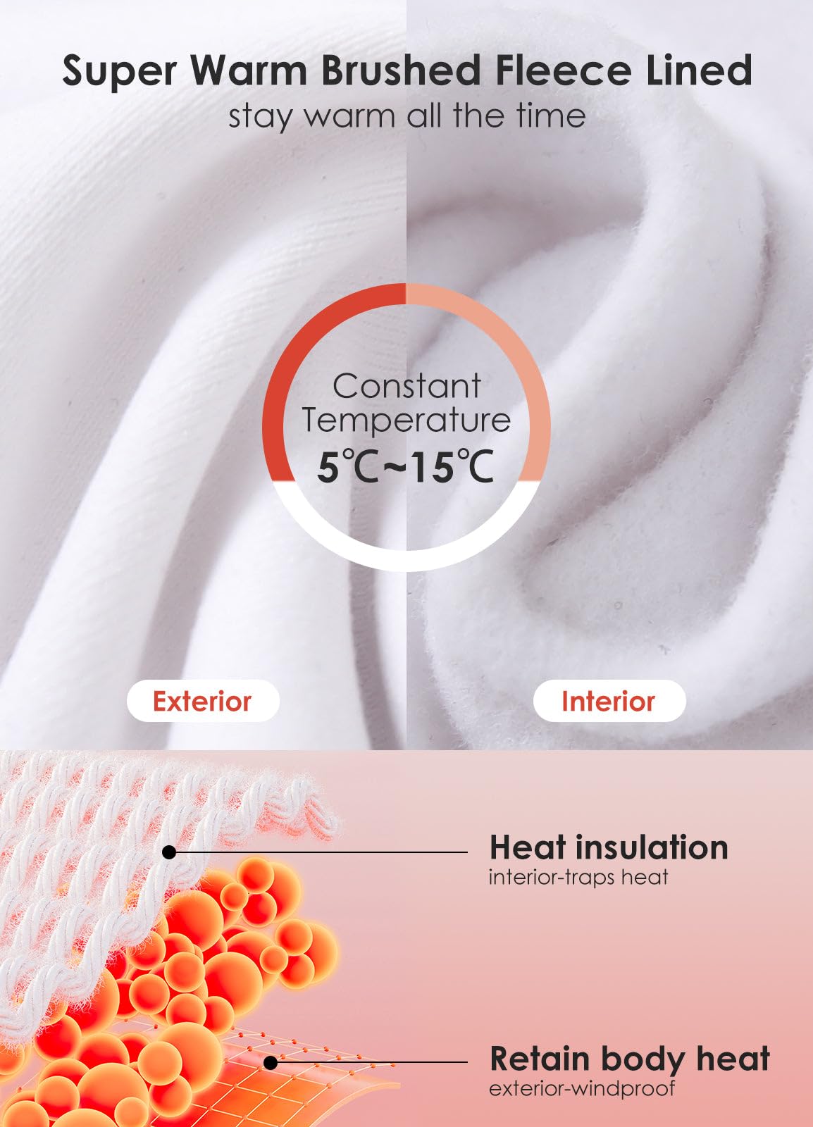 baleaf Men's Fleece Thermal Long Sleeve Shirt Cold Weather Workout Tops Moisture Wicking Running Shirt White L