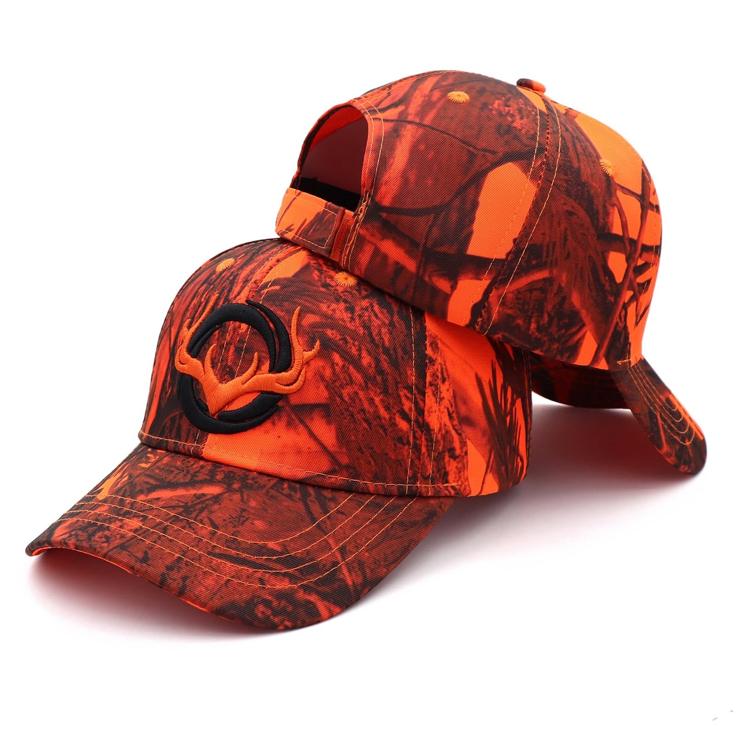 JUSOCC Deer Hunting Camouflage Hats Embroidery Adjustable Fishing Baseball Cap (US, Alpha, Medium, Orange Camo)