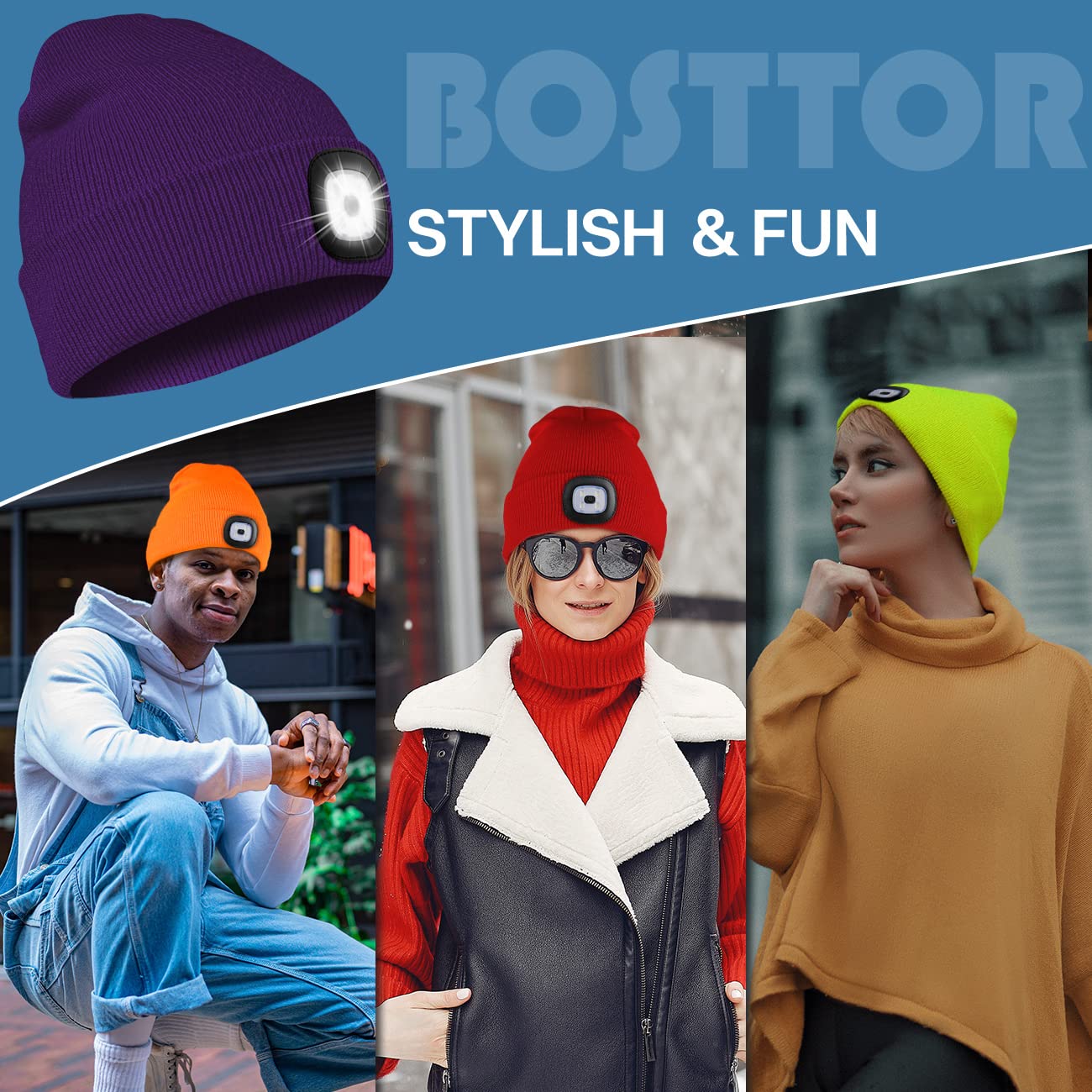 Bosttor LED Beanie Hat with Light, Rechargeable Headlamp Cap, Unisex Winter Warm Knitted Hats, Headlight Flashlight for Running Hiking Camping,Tech Gifts for Men Women Handyman Teens Camouflage