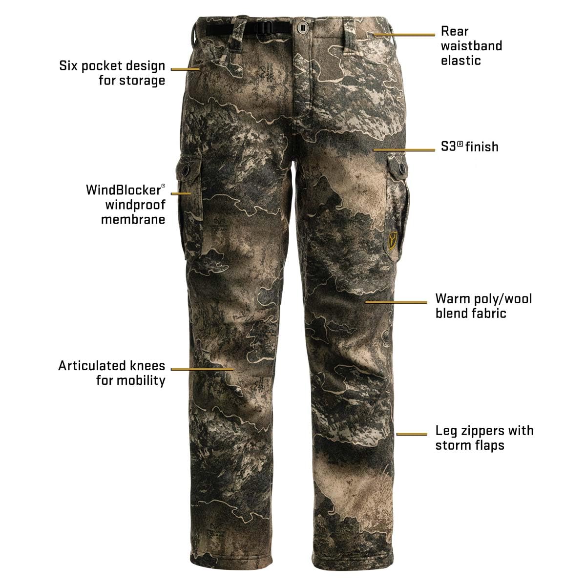 Shield Series Wooltex Pro Pants, Camo Hunting Pants for Men (RT Excape, Large)