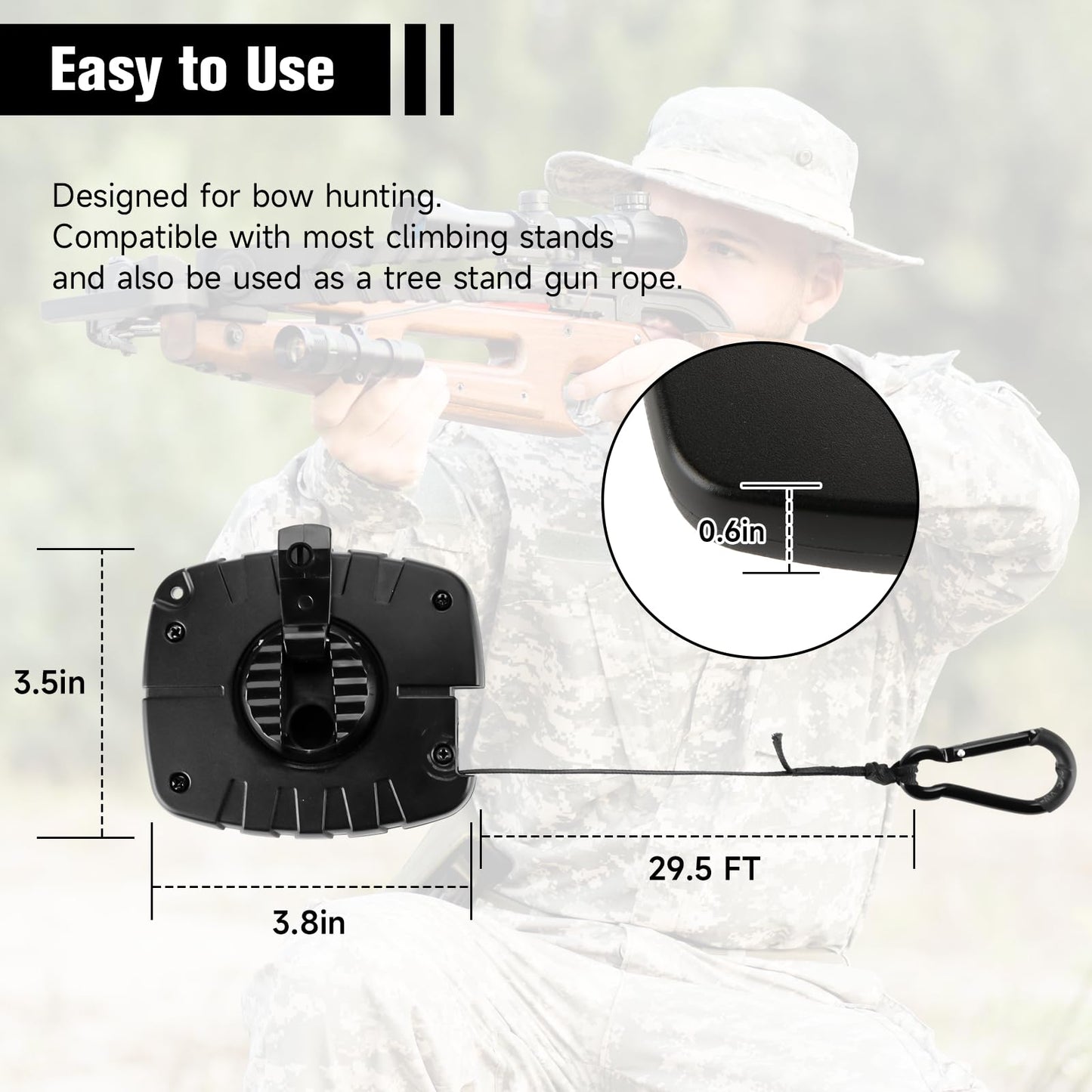 Upgraded Ultra Silent Retractable Bow and Gear Hoist - 30FT Quietest Safety System for Tree Stand Hunting, Essential Hunting Gear