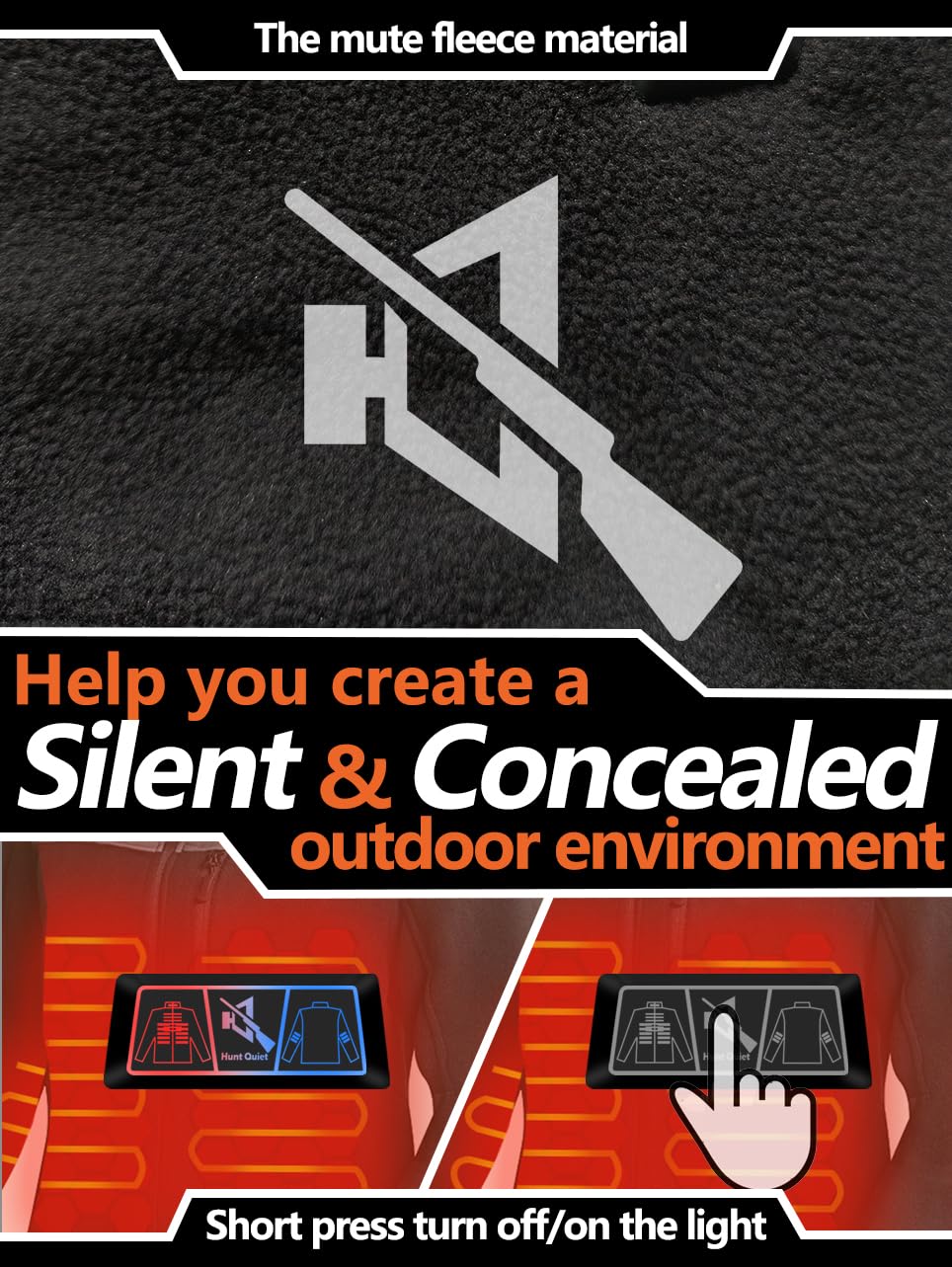 Hunt Quiet Women’s Heated Jacket Fleece with Power Bank, Rechargeable Coat for Hunting (Black, Size M)