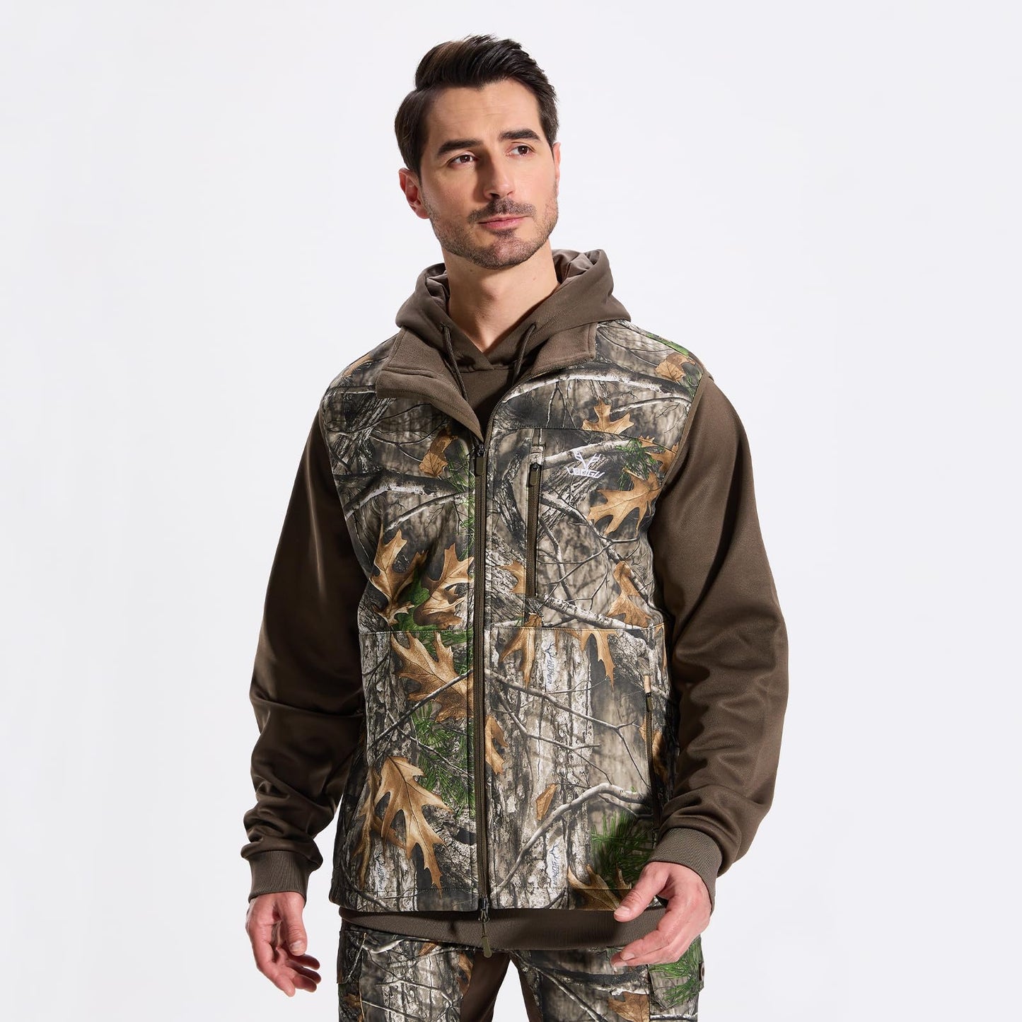LOOGU Mens Camo Hunting Vest Fleece Lined Water Resistant Outdoor Fishing Outwear