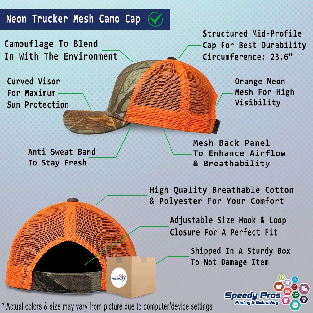 Personalize Your Custom Text On Camo Mesh Trucker Hat Cotton Neon Hunting Baseball Cap Strap Closure Orange Camo