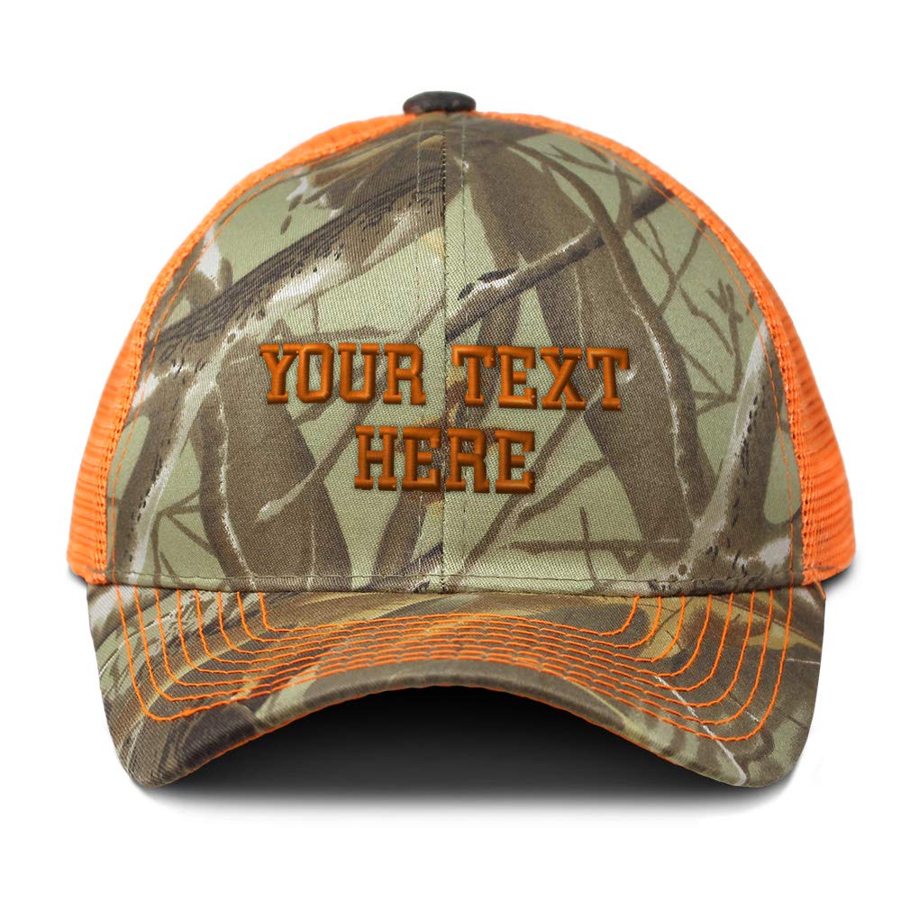 Personalize Your Custom Text On Camo Mesh Trucker Hat Cotton Neon Hunting Baseball Cap Strap Closure Orange Camo