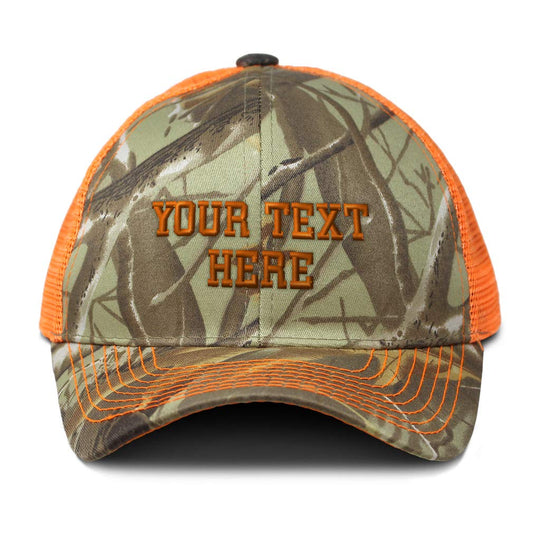 Personalize Your Custom Text On Camo Mesh Trucker Hat Cotton Neon Hunting Baseball Cap Strap Closure Orange Camo