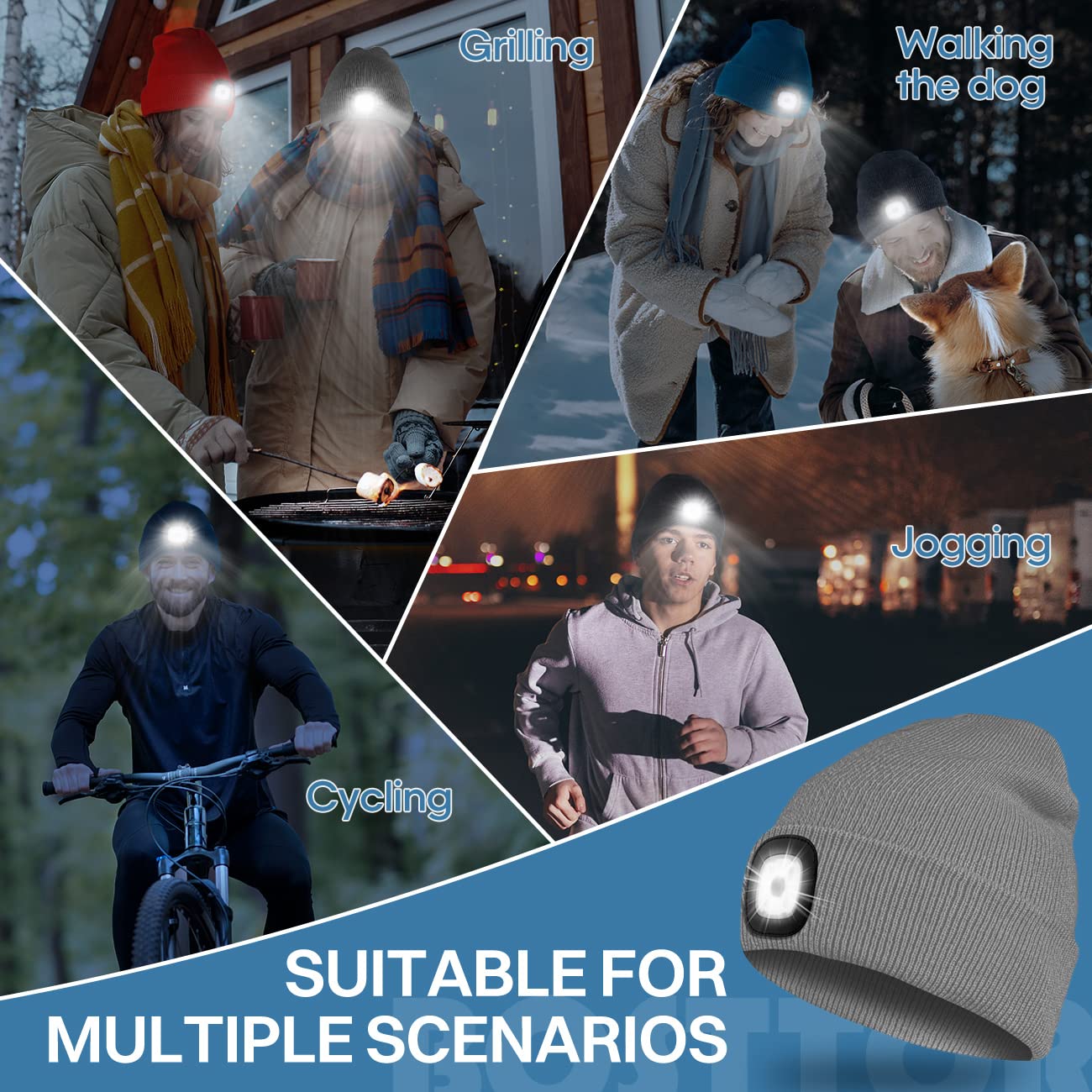 Bosttor LED Beanie Hat with Light, Rechargeable Headlamp Cap, Unisex Winter Warm Knitted Hats, Headlight Flashlight for Running Hiking Camping,Tech Gifts for Men Women Handyman Teens Camouflage