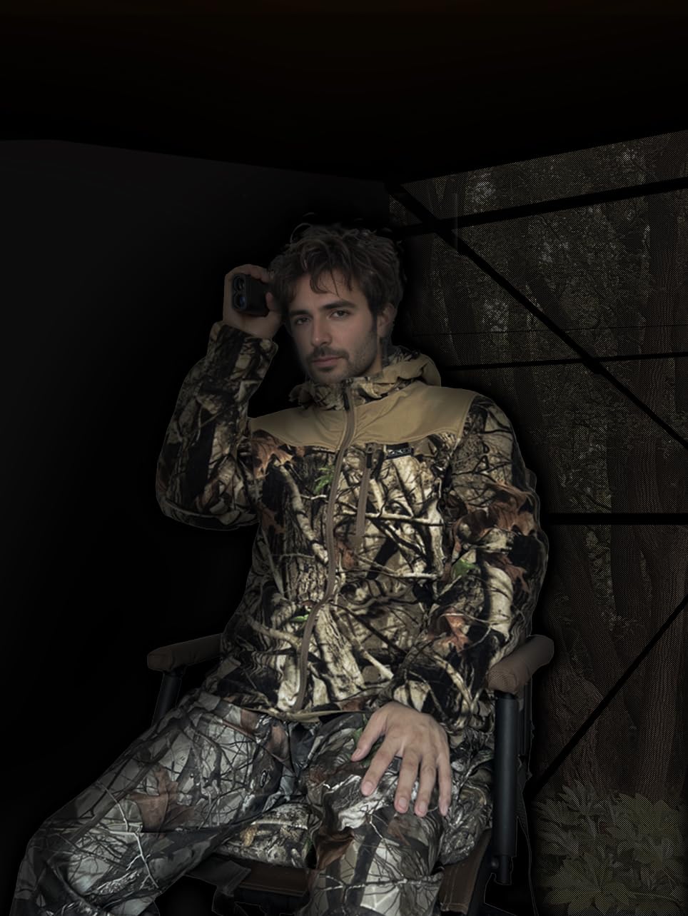 Hunt Quiet Men’s Heated Jacket Fleece with Power Bank, Rechargeable Coat for Hunting (Next Camo G2, Size M)