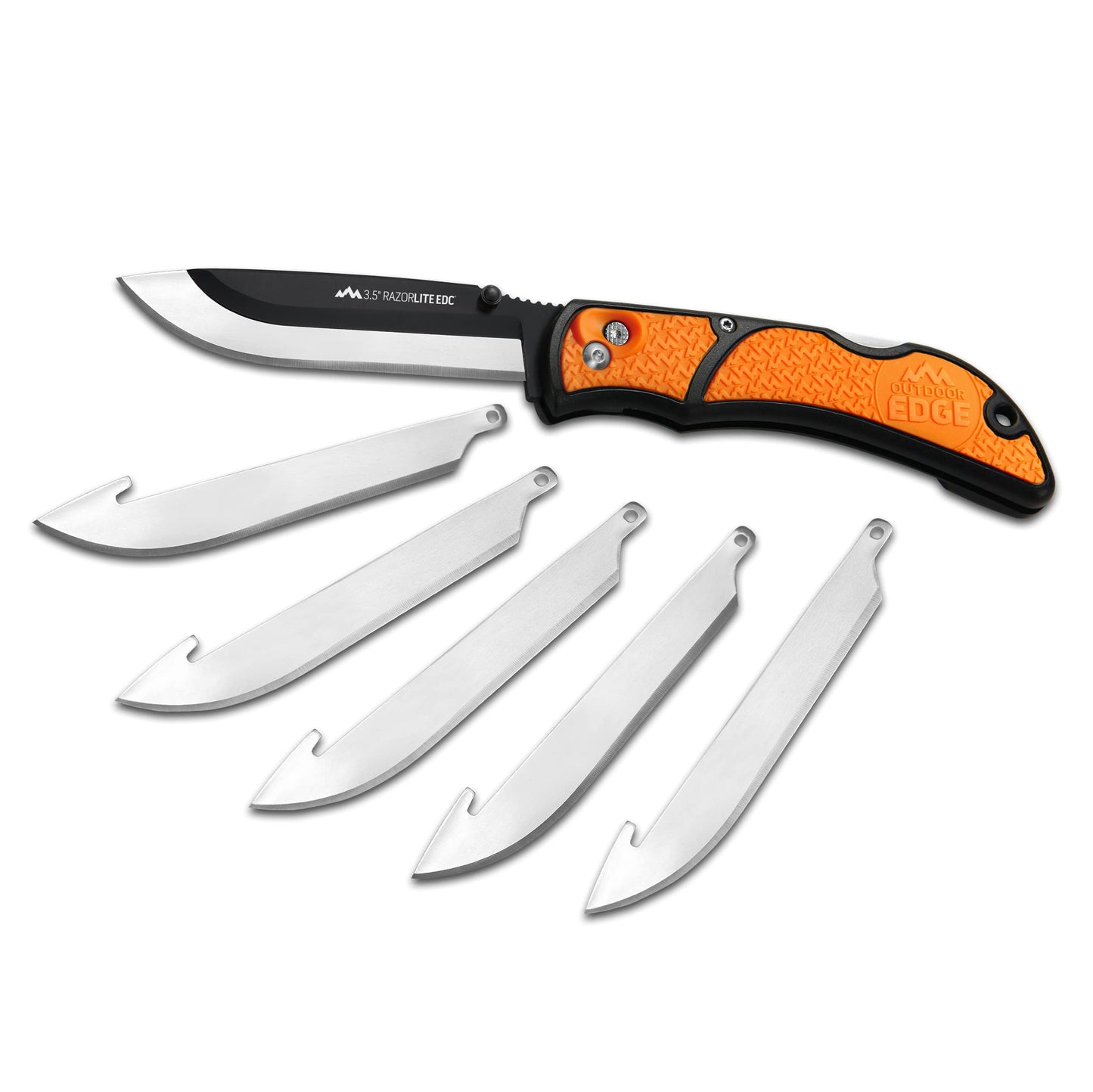 OUTDOOR EDGE 3.5" RazorLite EDC Knife. Pocket Knife with Replaceable Blades and Clip. The Perfect Hunting Blade for Skinning Deer. Blaze Orange with 6 Blades